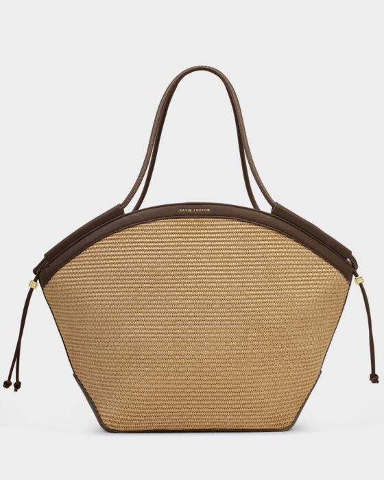 Katie Loxton Florence Tote Bag-Natural Rafia & Bitter Chocolate