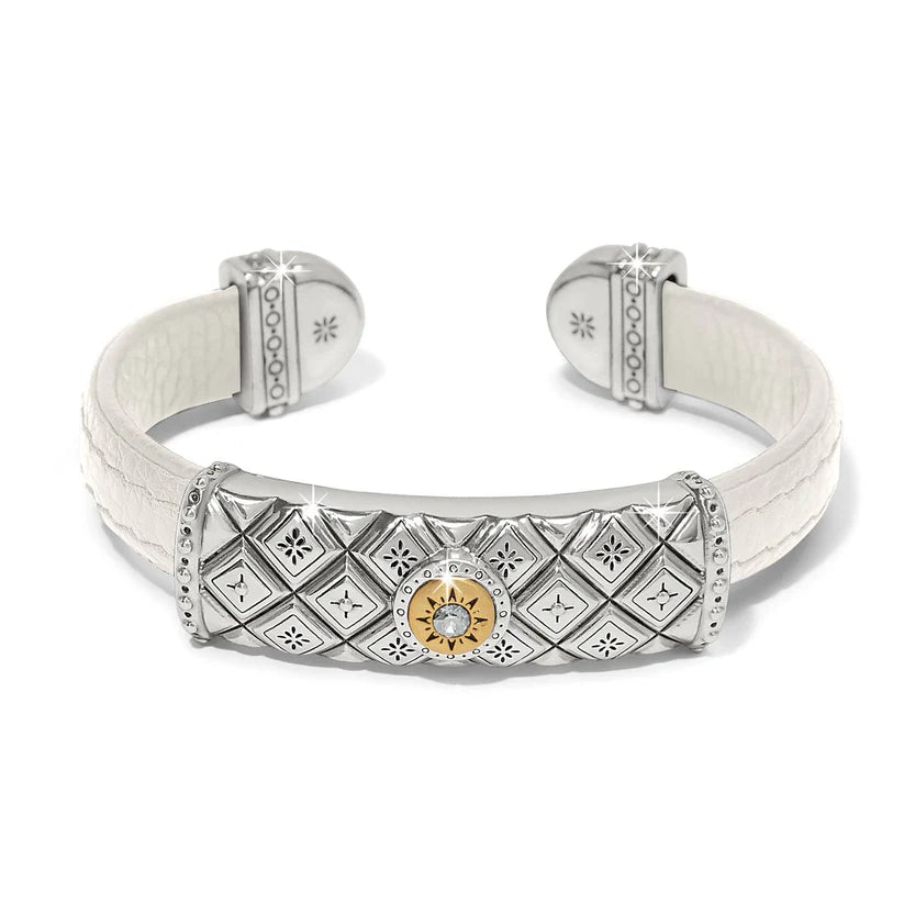 Brighton White Mosaic Two Tone Leather Bar Cuff Bracelet