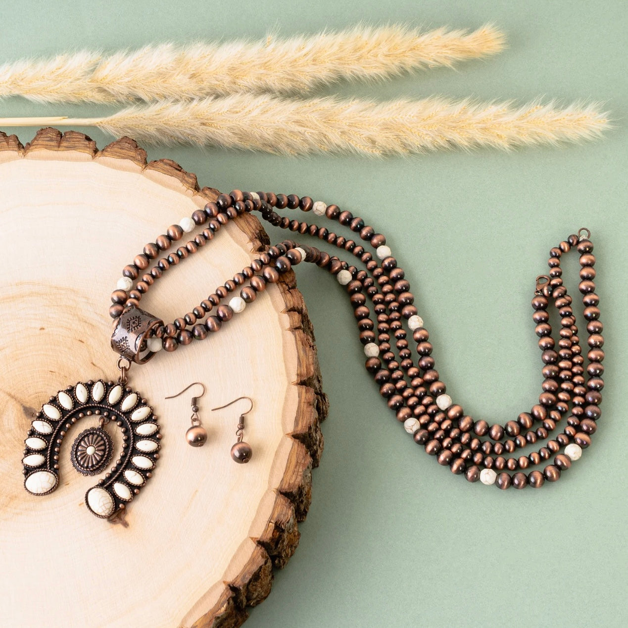 White Buffalo & Copper Multi Strand Squash Necklace