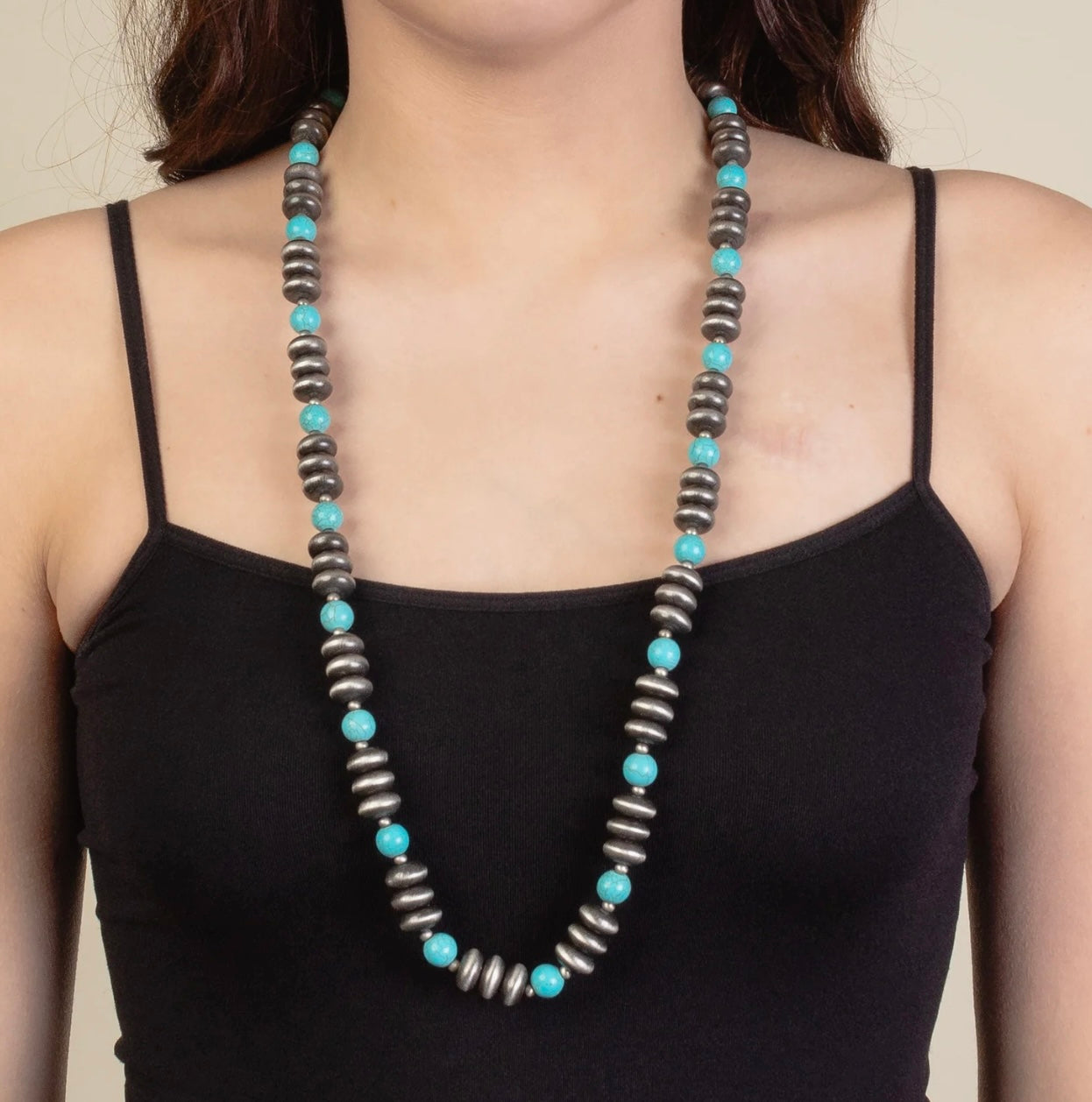 Turquoise Navajo Pearl Chunky Beaded Single Strand Necklace