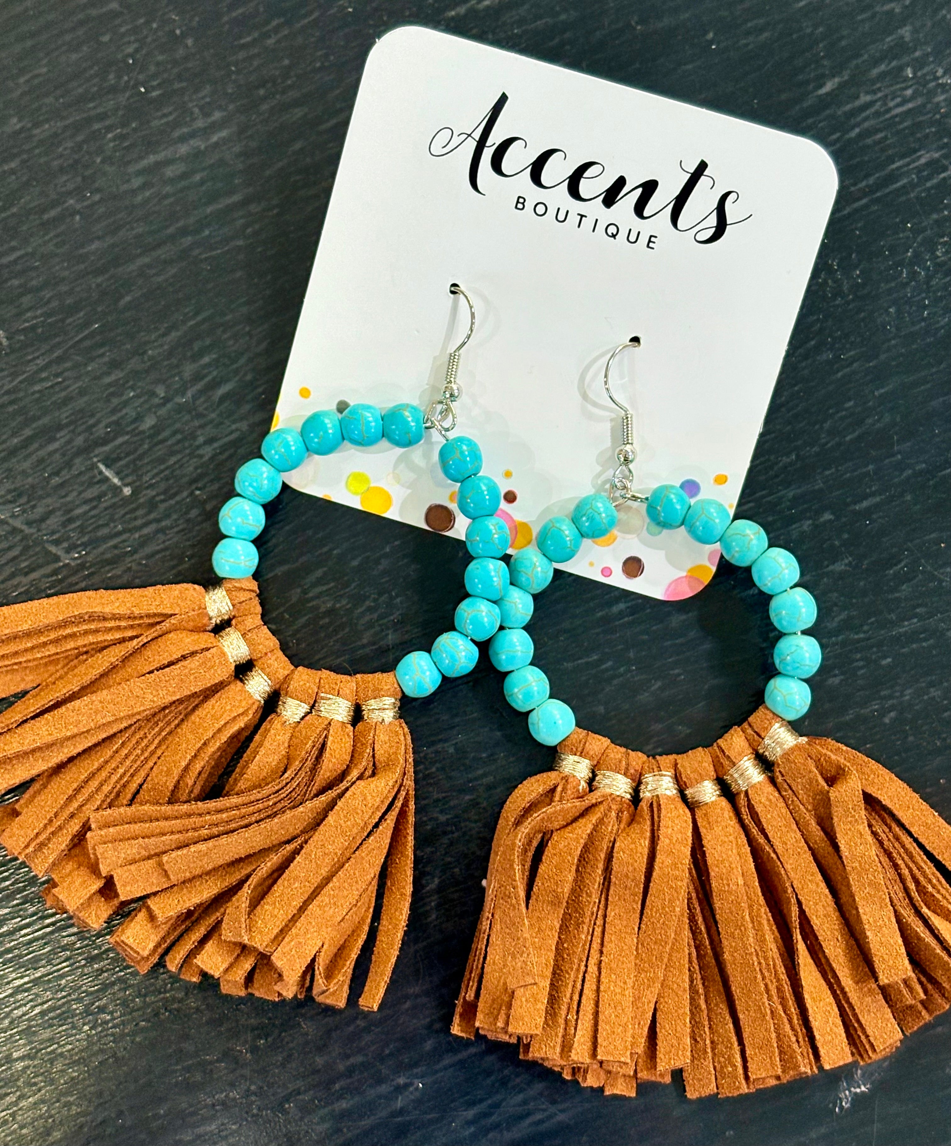 Turquoise Beaded Tassel Earrings