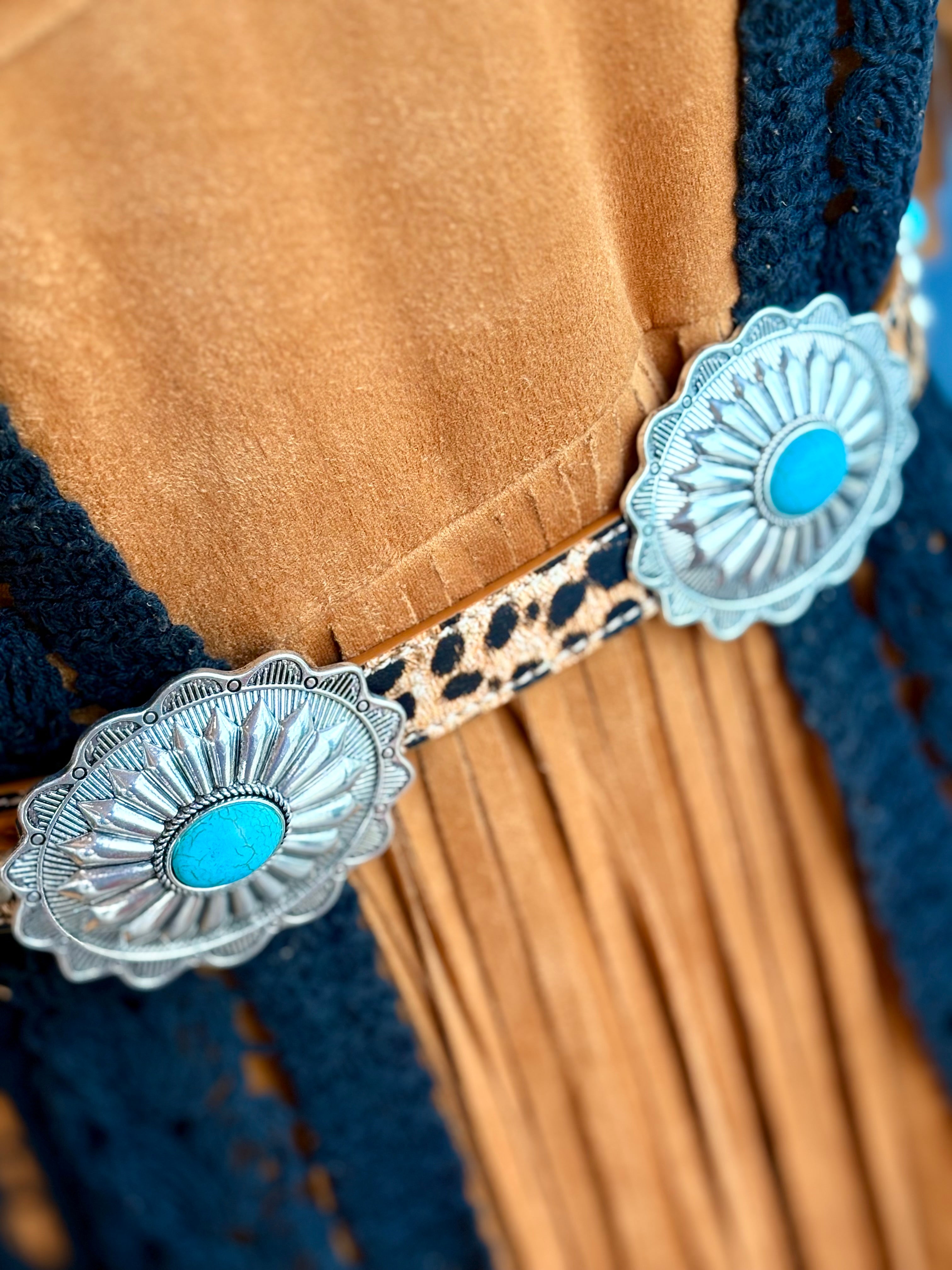 Turquoise Leopard Concho Belt