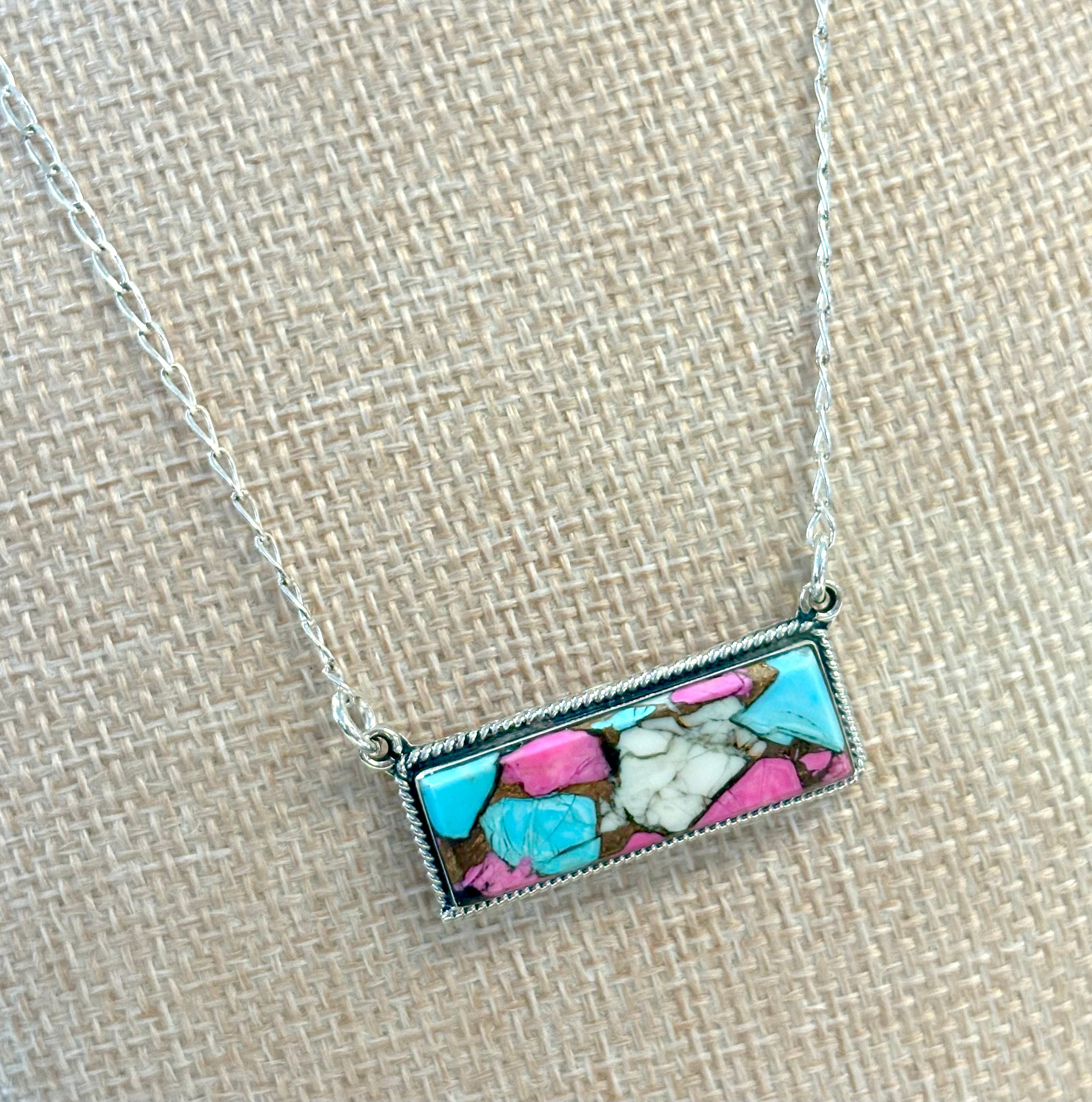 Cotton Candy Sterling Silver Bar Necklace