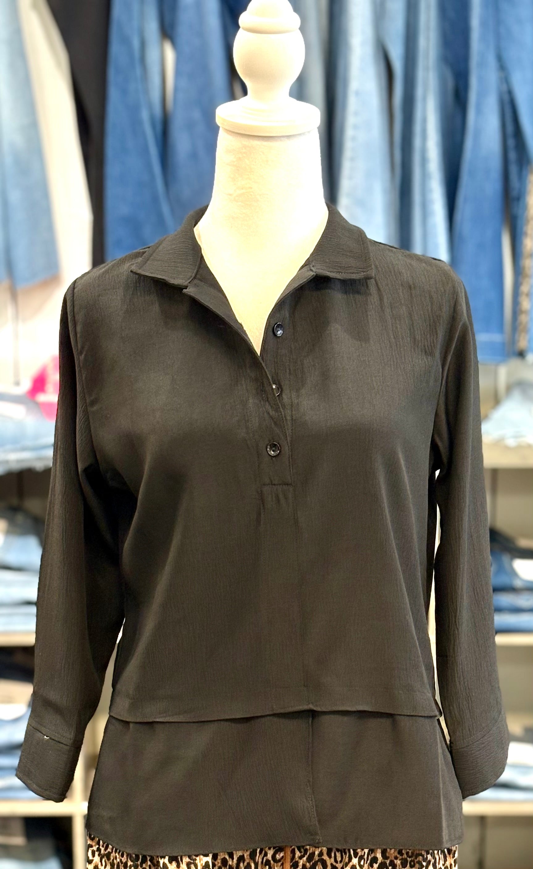 Black Button Front Top