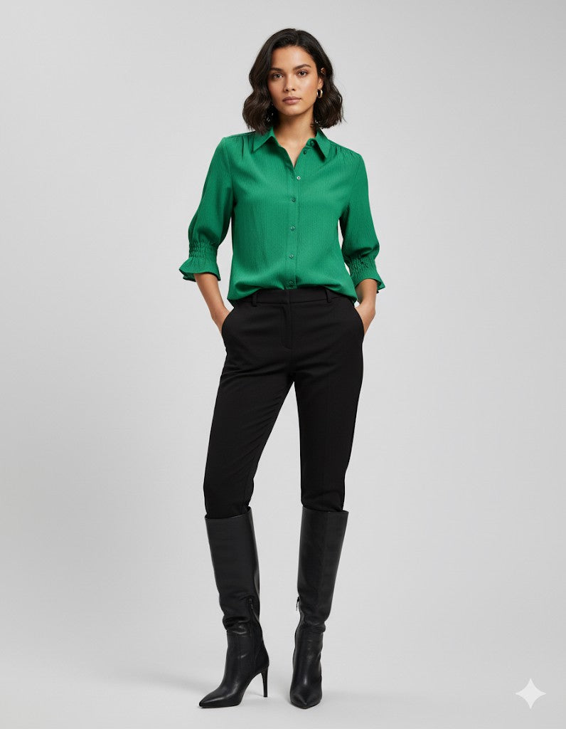 Boho Chic Green Quater Sleeve Blouse