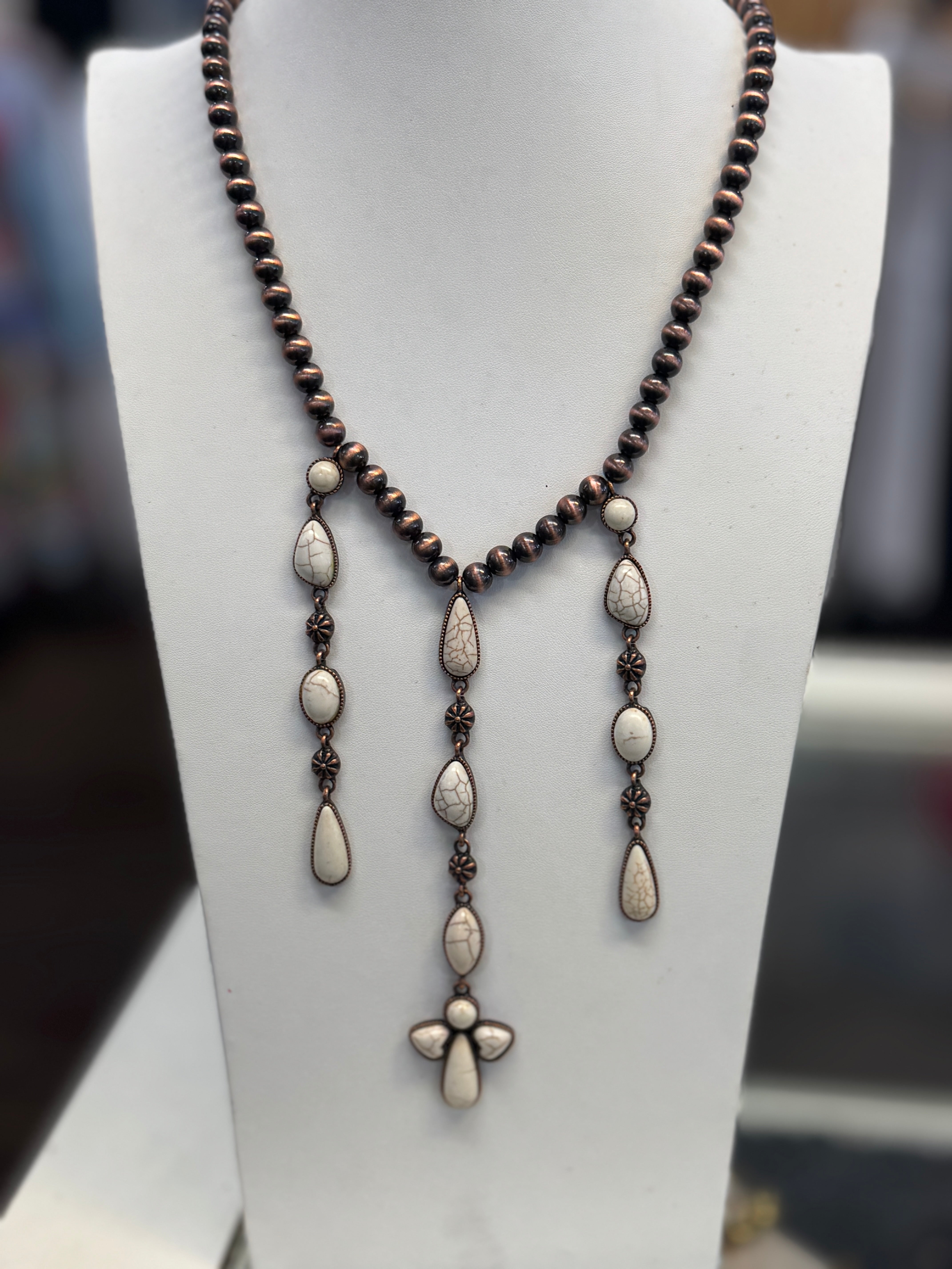 White Stone Drop Necklace