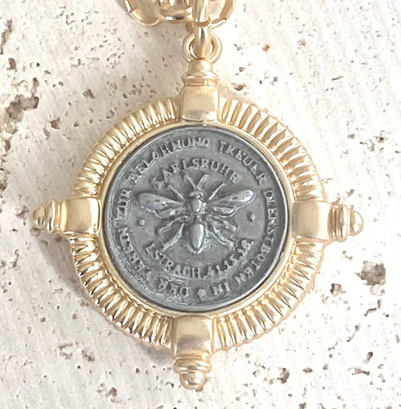 Matte Gold Bee Necklace Coin Jewelry French