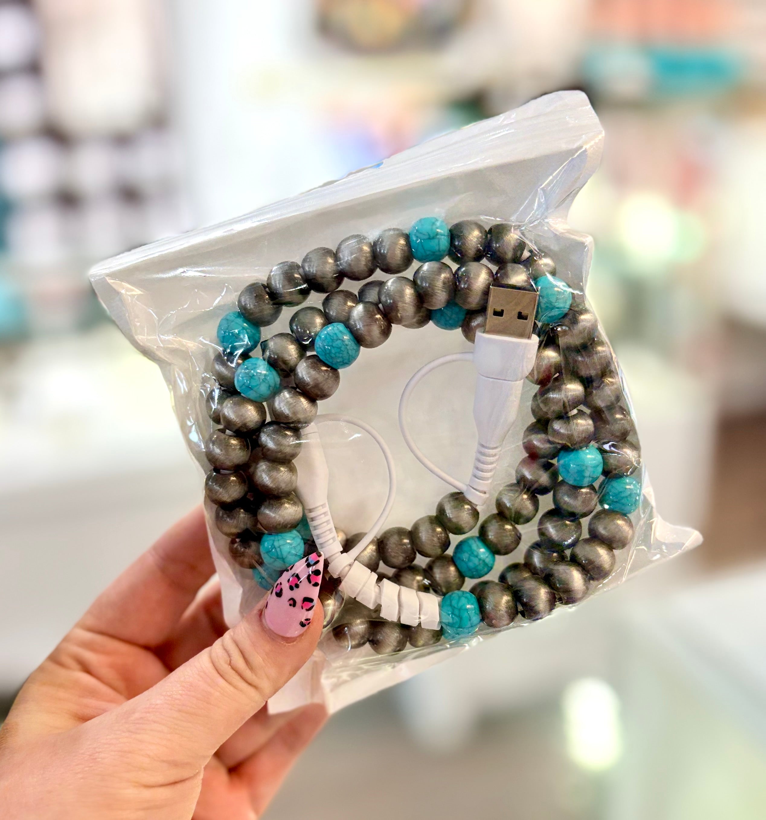 4-in-1 Silver Pearls Beaded Charging Cable