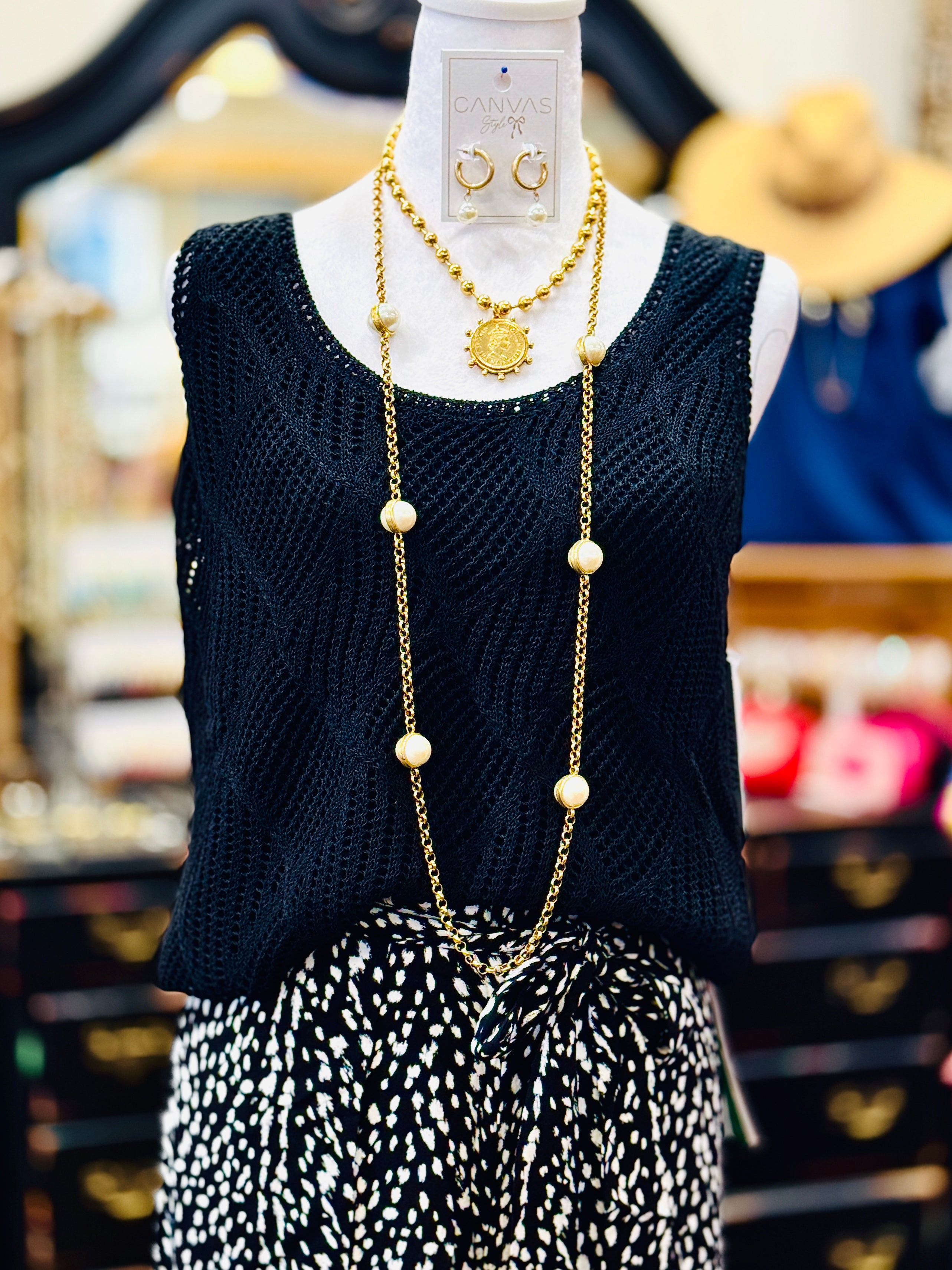 Tribal Black Crochet Tank Top