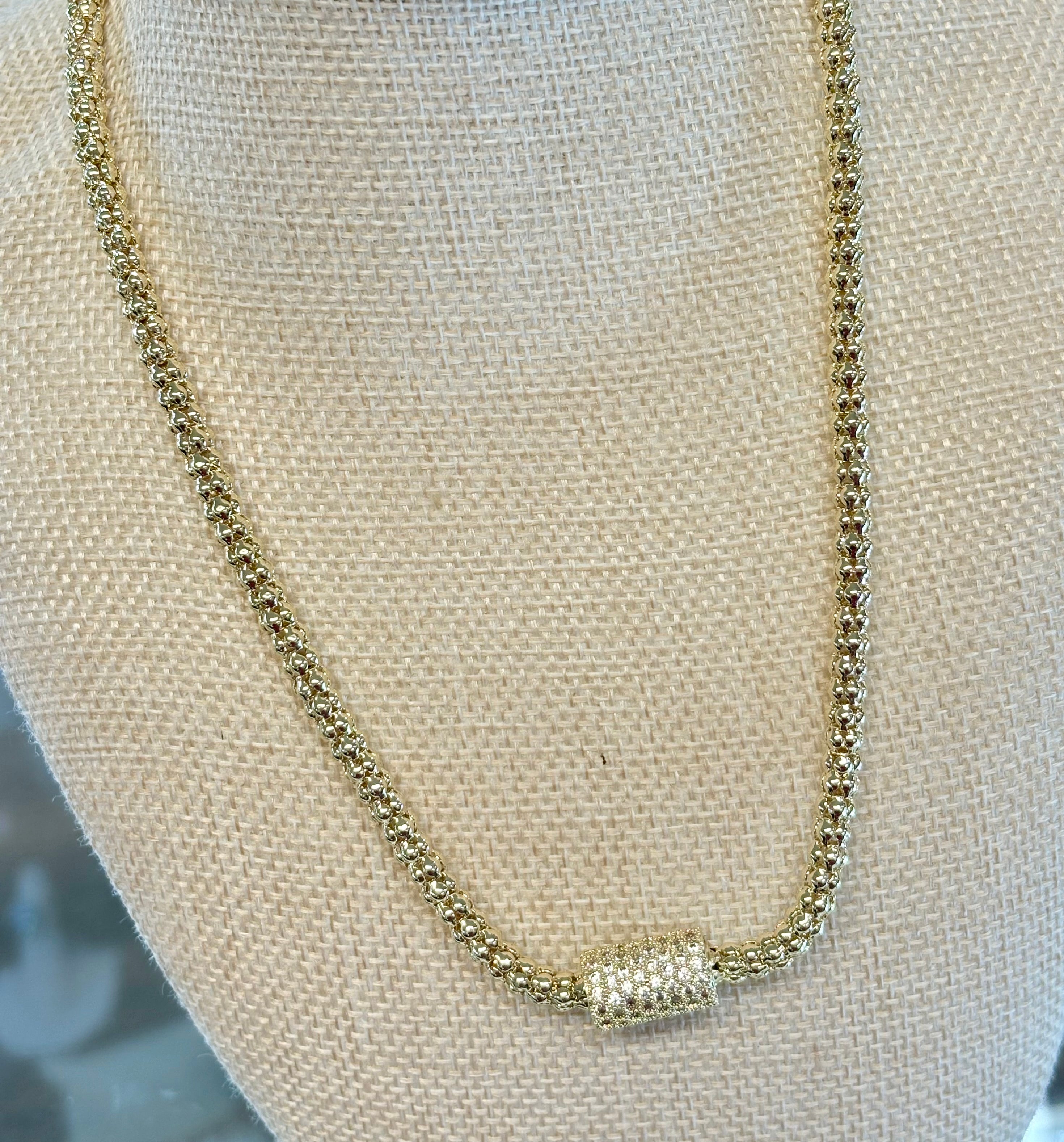 Gold Magnetic Crystal Barrel Necklace