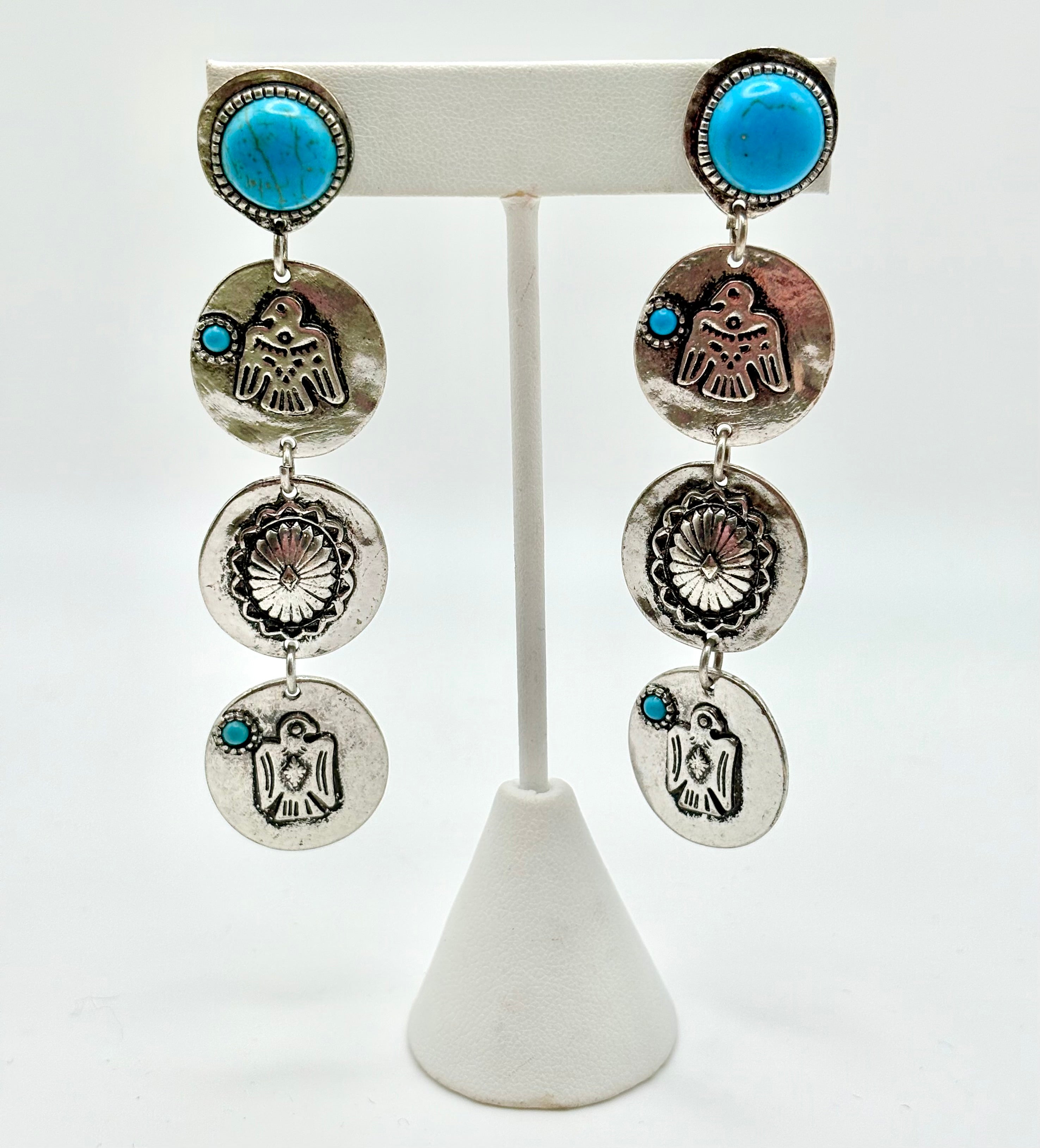 Turquoise Circle Thunderbird Drop Earrimgs
