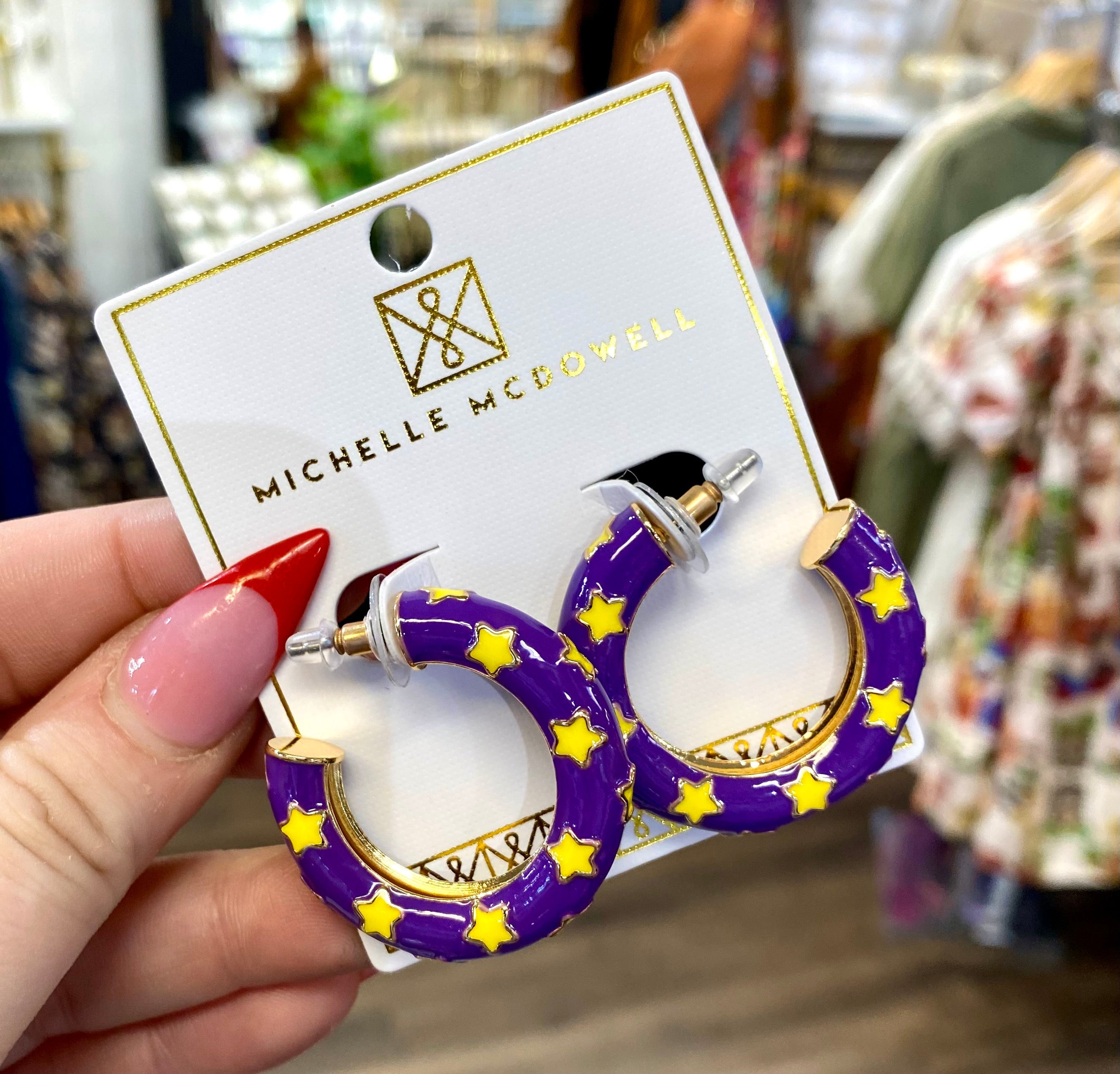 Justine Purple & Gold Medium Star Hoops