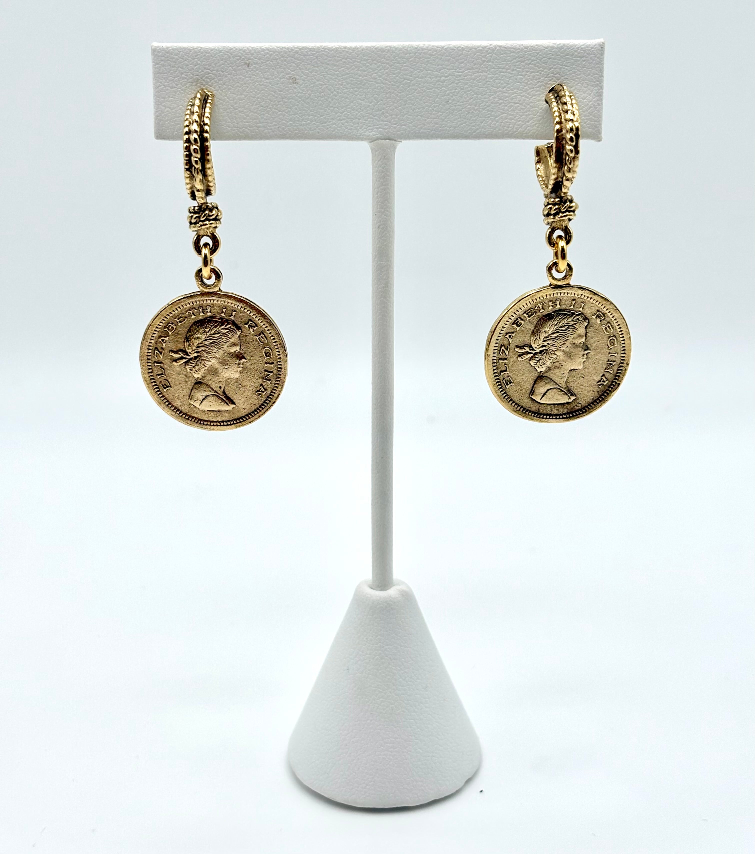 Gold Dipped Dangle Coin Earrings