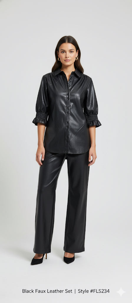 Boho Chic Faux Leather Button Front Tunic - Black