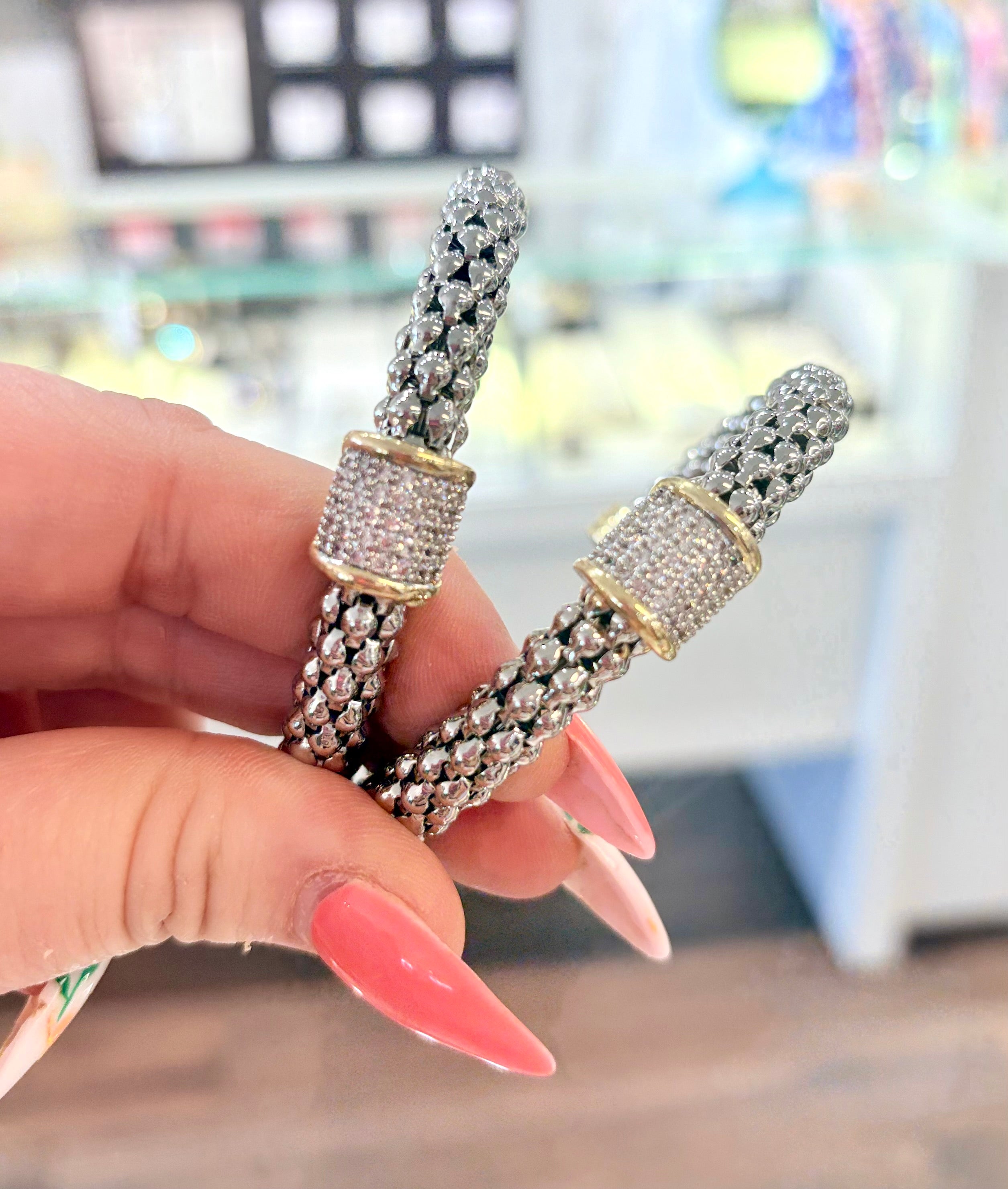 Dual Tone Single Band Crystal Cuff Bracelet