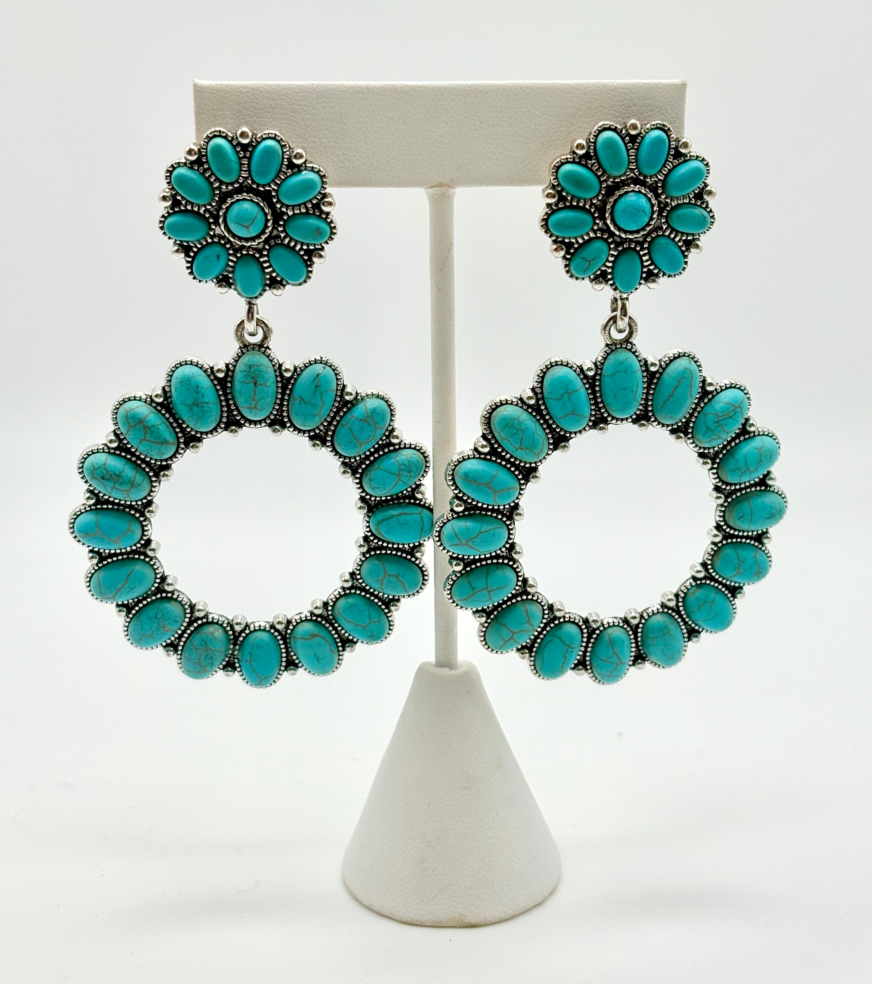 Turquoise Cluster Circle Drop Earrings
