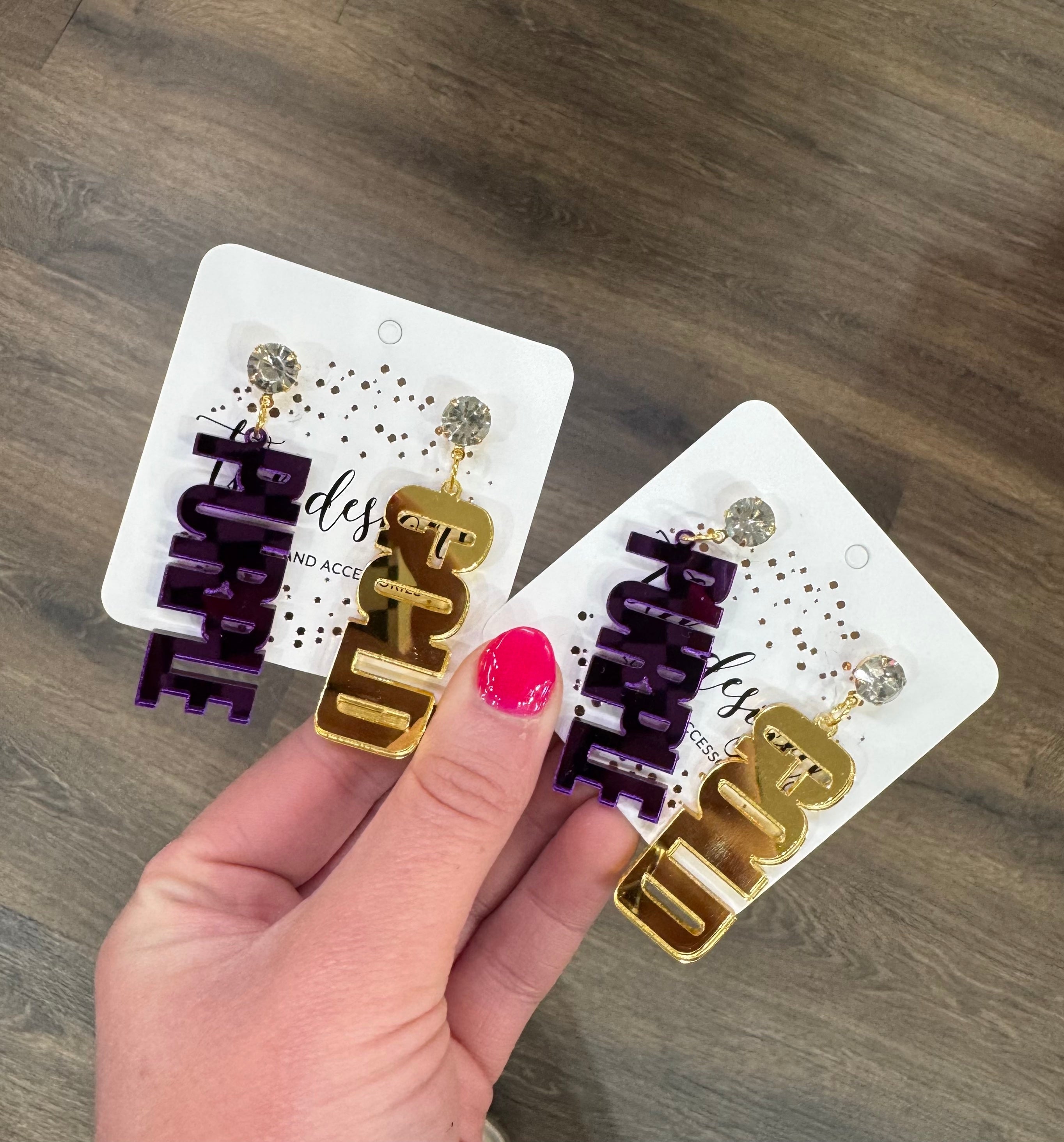 Purple and Gold Game Day Earrings