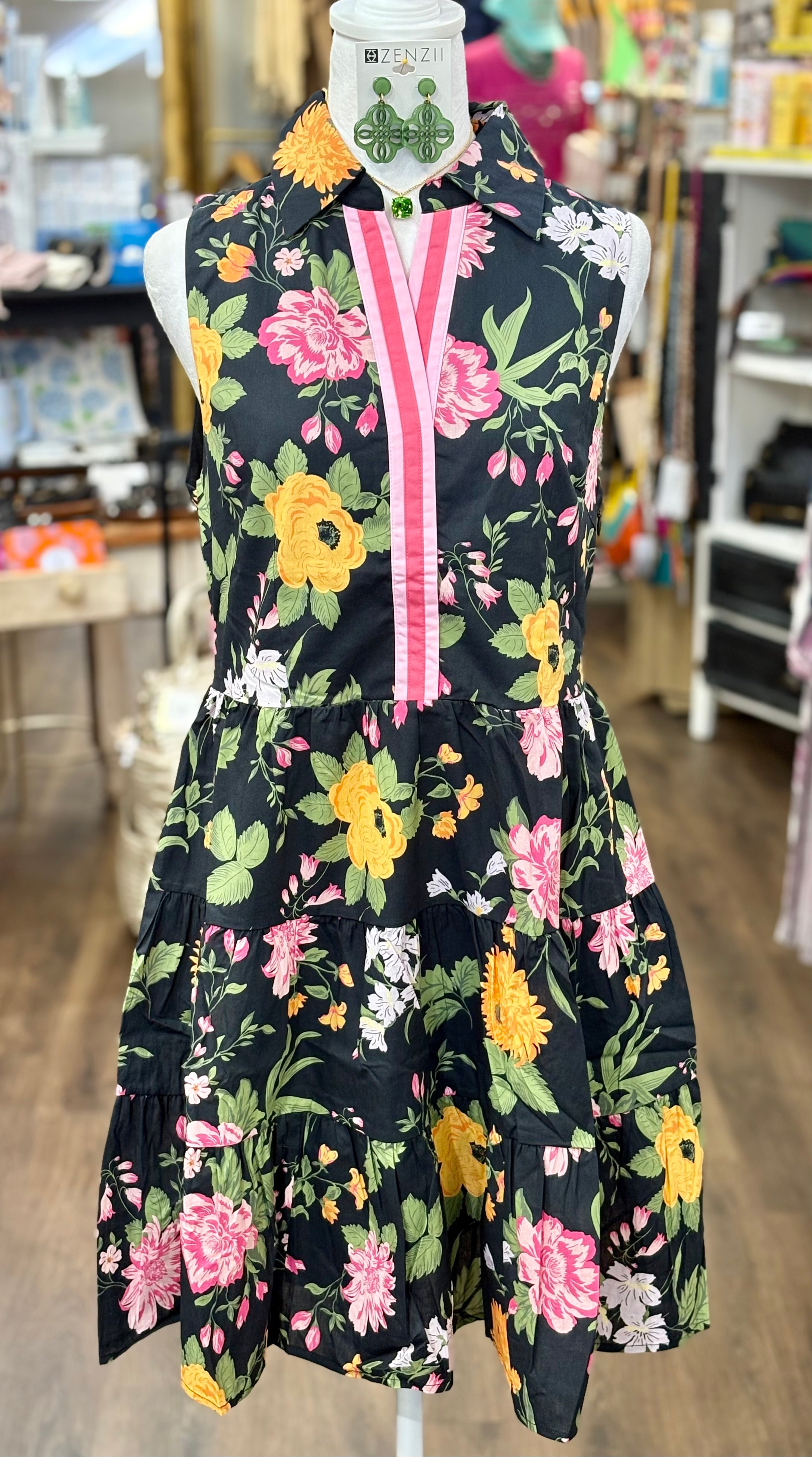 Sleeveless Tiered Floral Print Dress