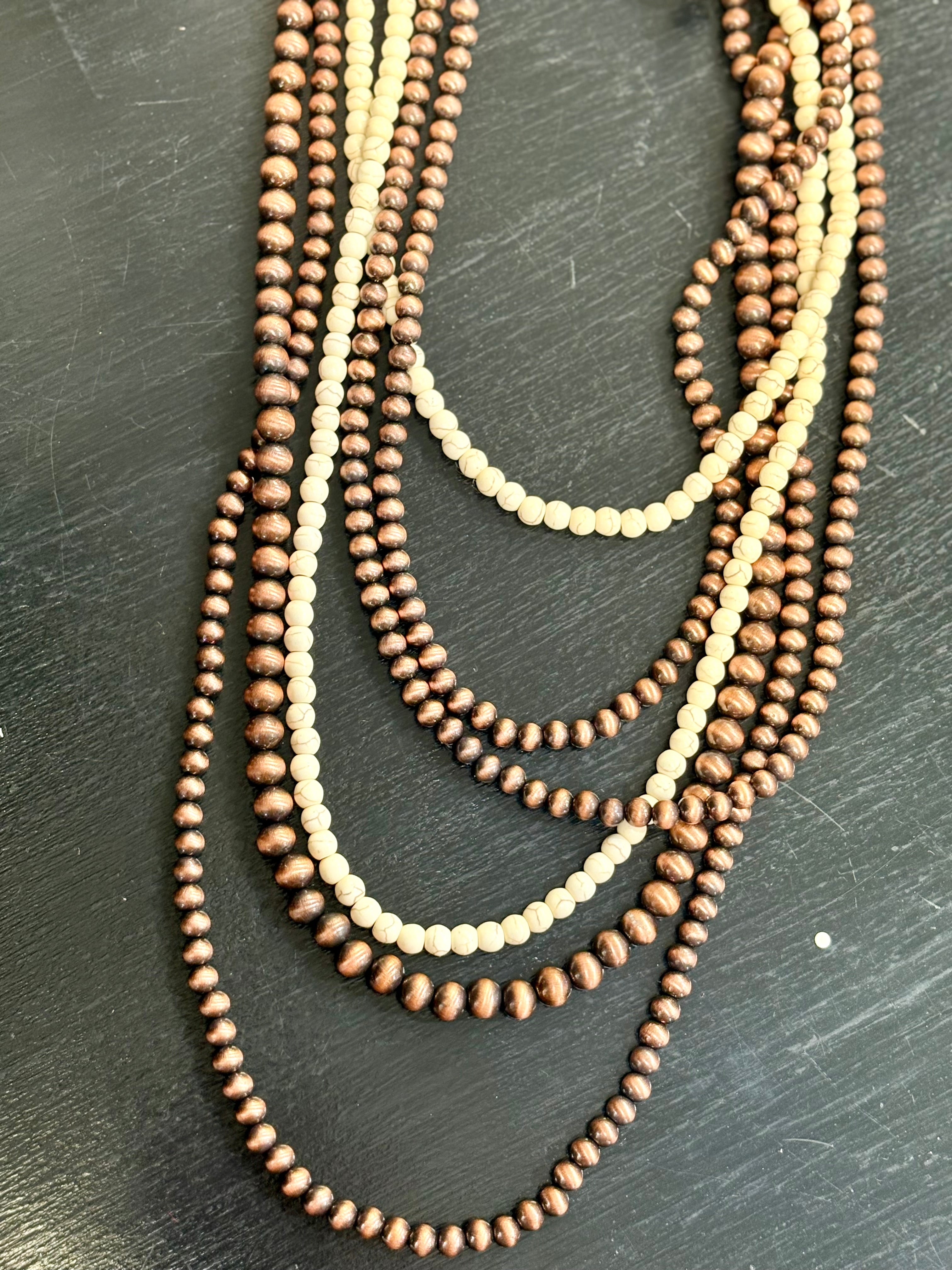White Buffalo & Copper Beaded Multi Strand Necklace
