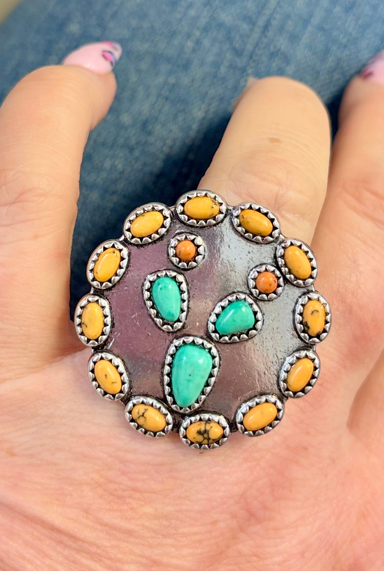 Round Cactus Stone Ring