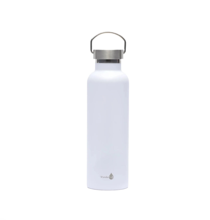 White w Silver Top Stainless Steel Water Bottle