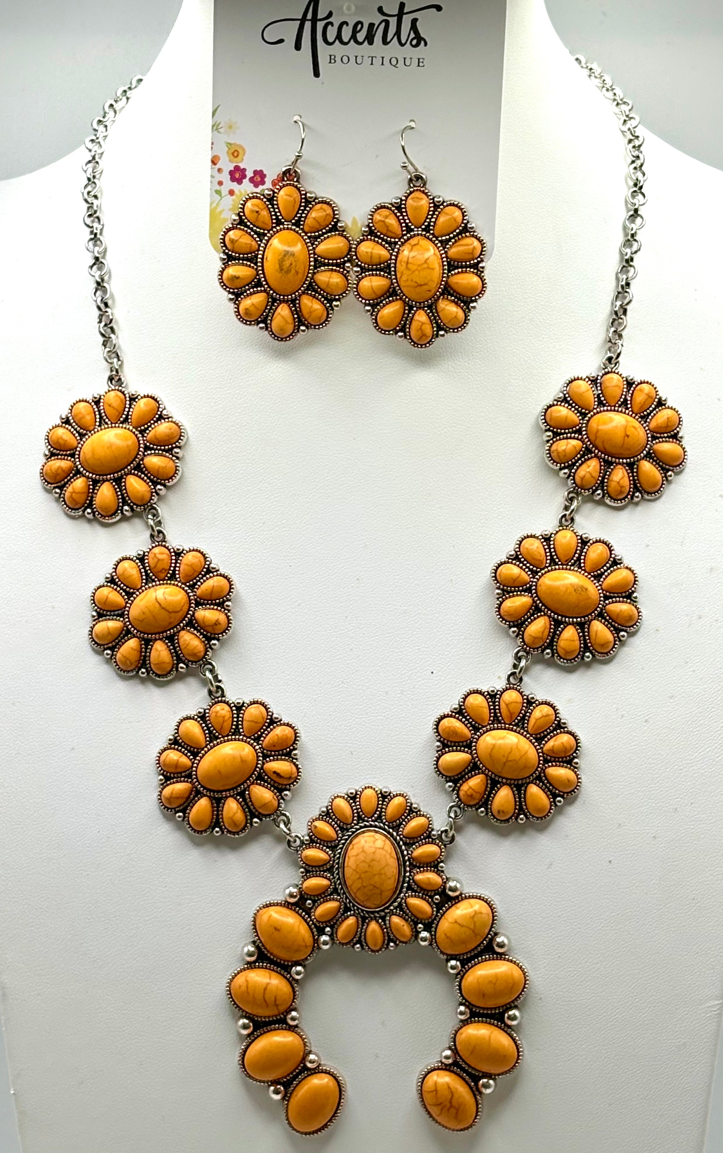 Yellow Concho Squash Blossom Necklace