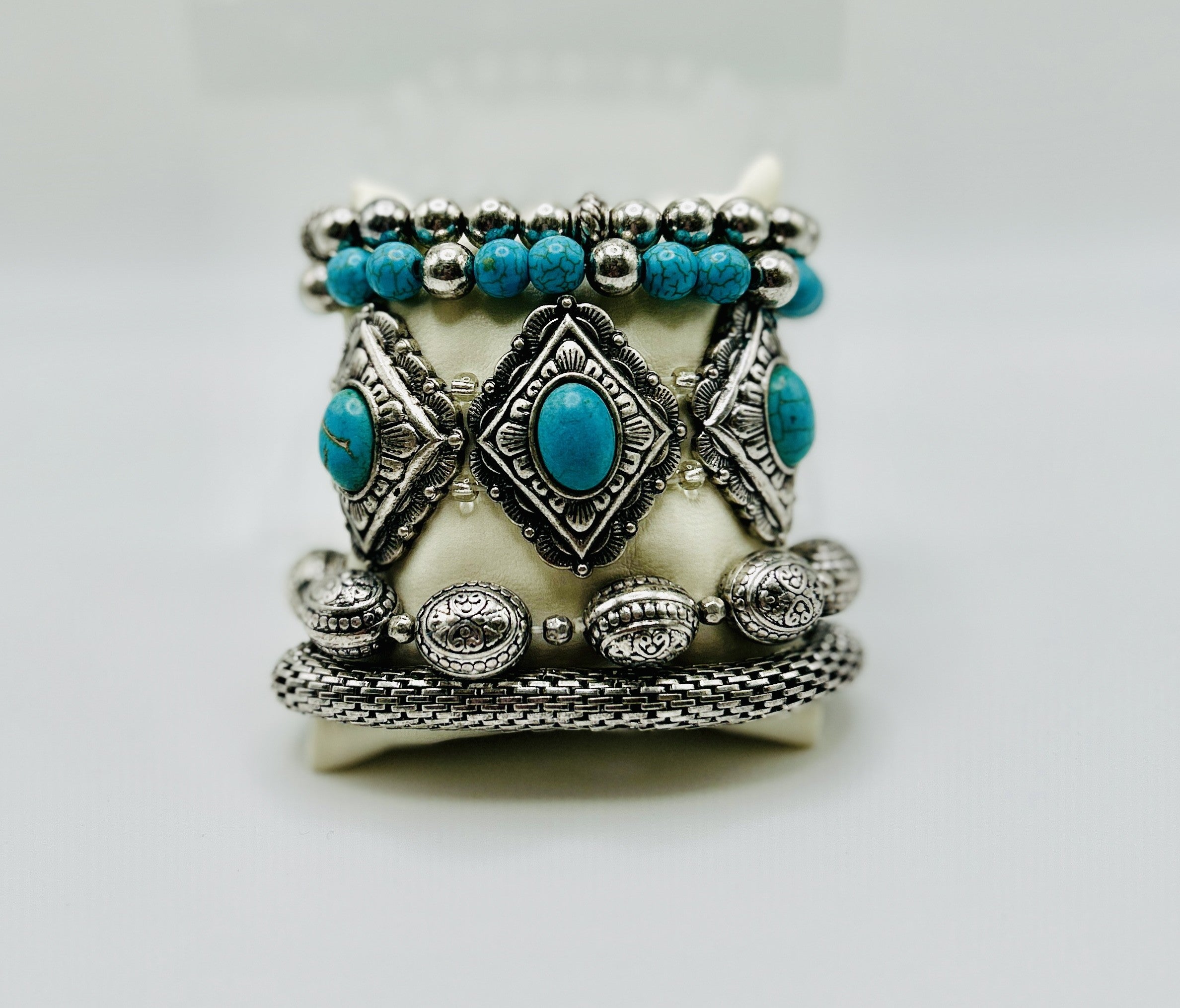Silver & Turq Navajo Stackable Bracelets