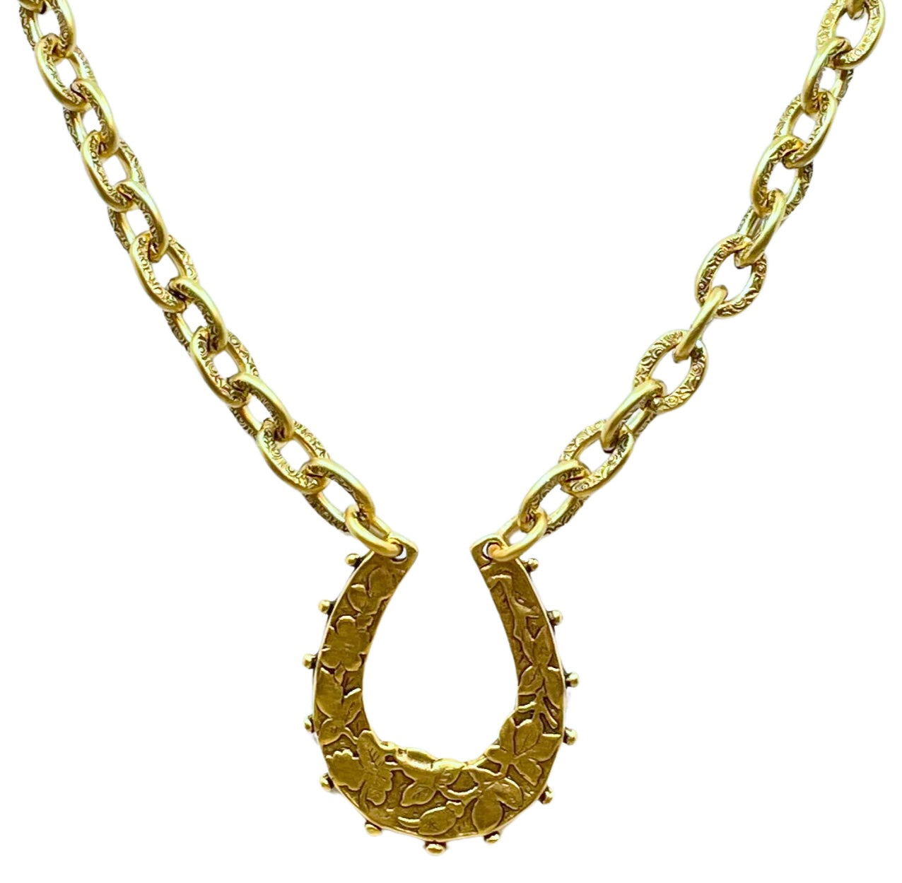 Vintage Reproduction Gold Plated 18" Chain With Horseshoe Pendant