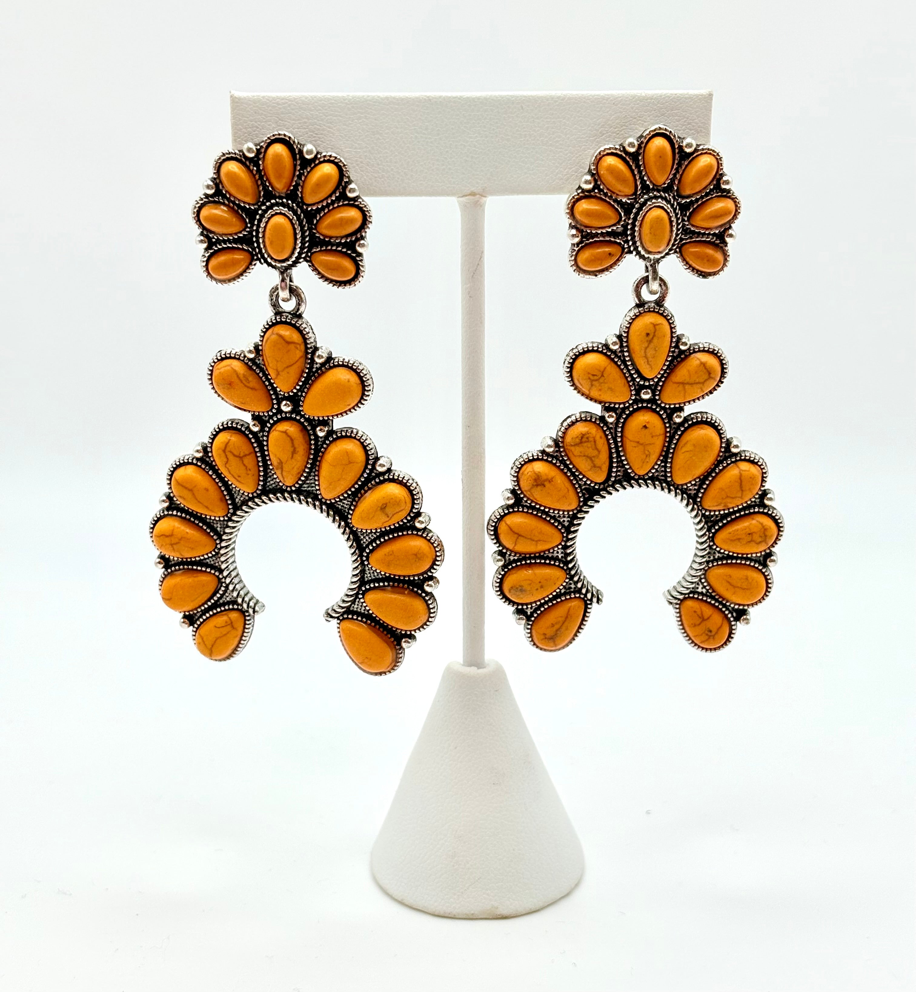 Yellow Stone Squash Blossom Earrings