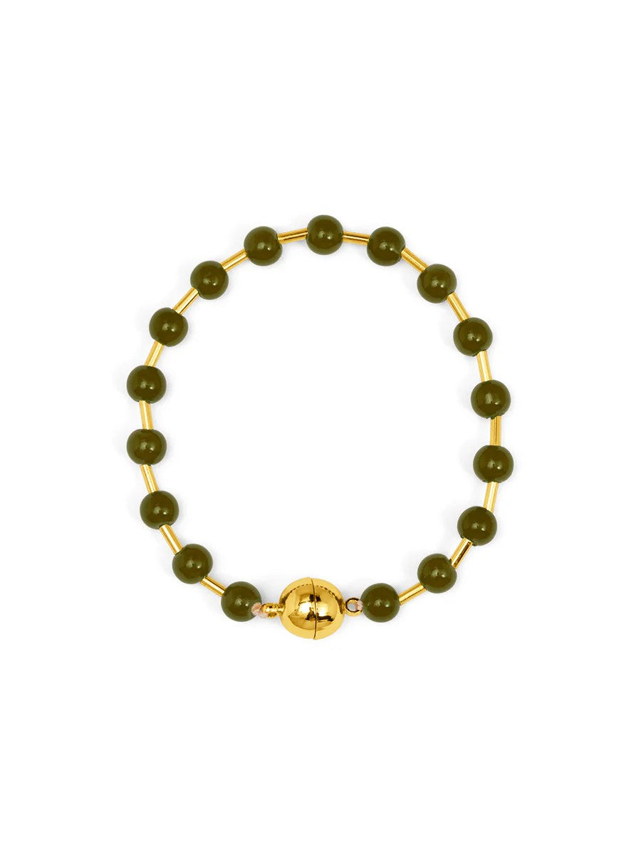 Glass Bead Magnet Bracelet - Olive