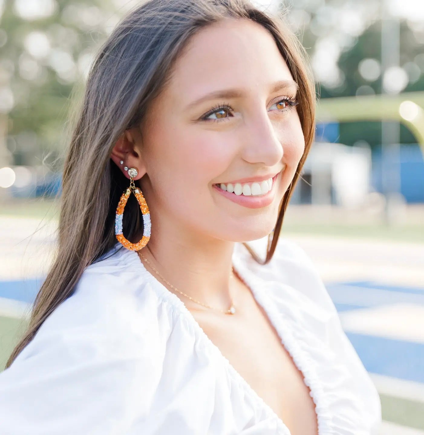 Taylor Shaye Gameday Glitter Teardrops - Orange/White