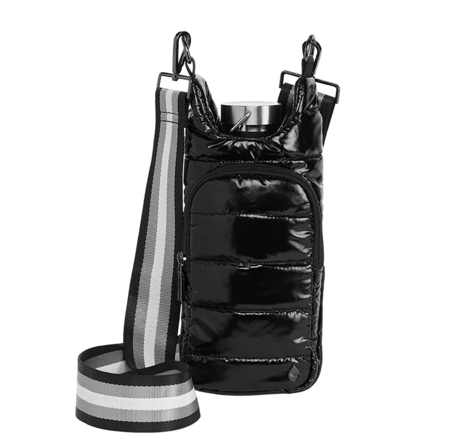 Black Glossy Hydrobag With Striped Strap