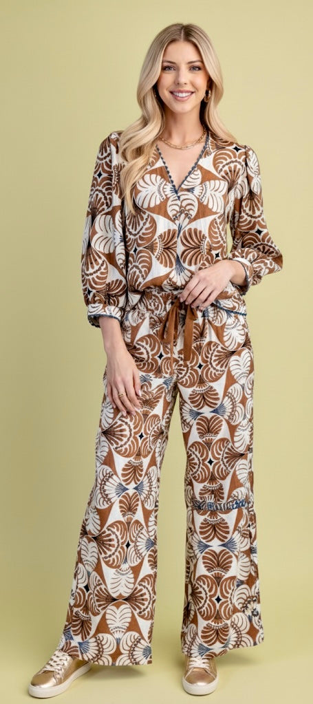 Blue & Brown Mix Pantsuit