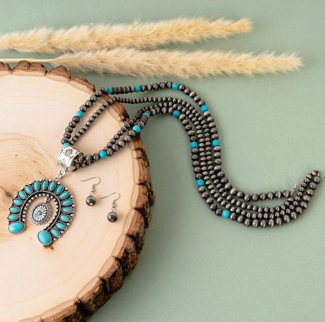 Turquoise Multi Strand Squash Necklace