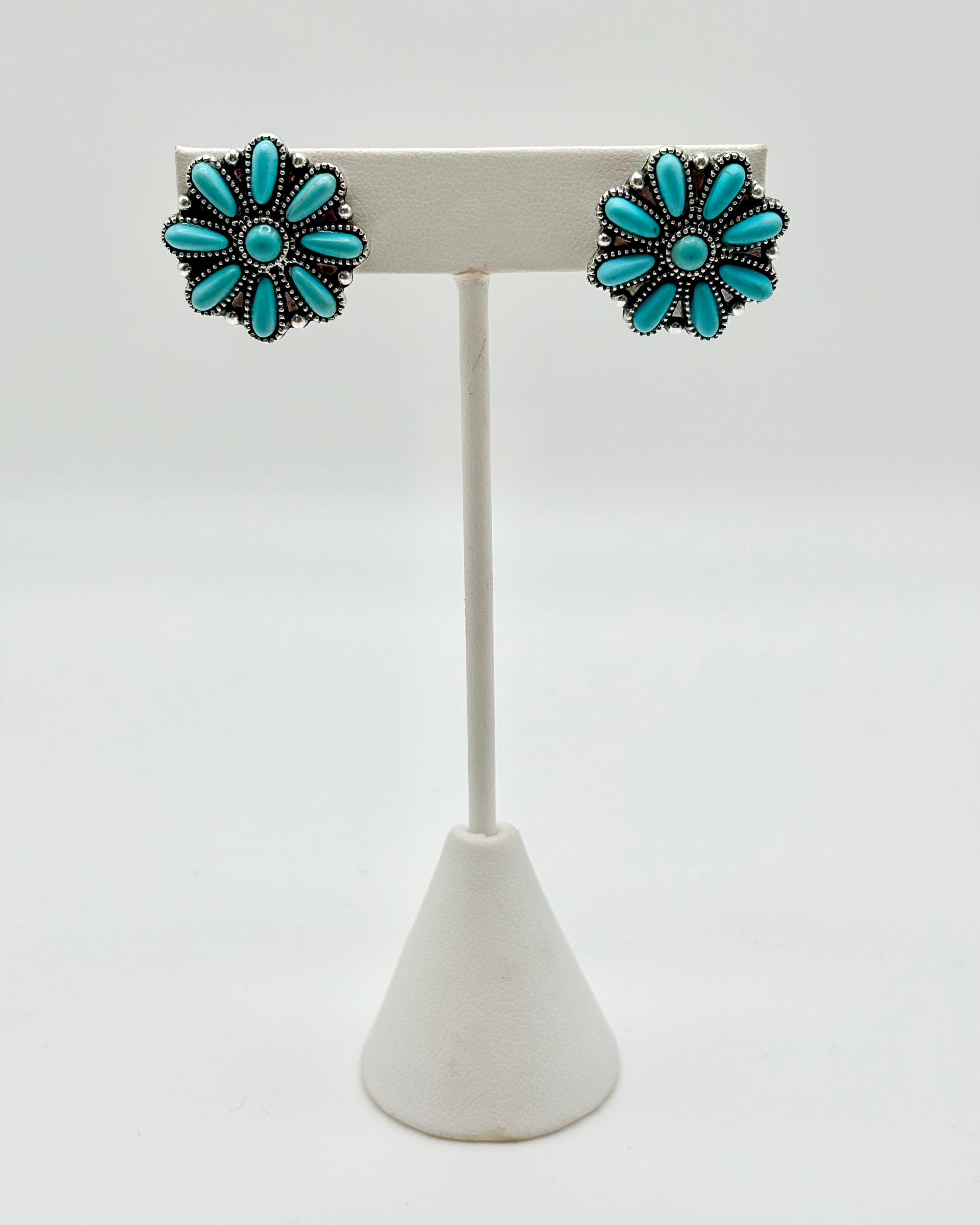 Turquoise Flower Concho Post Earrings