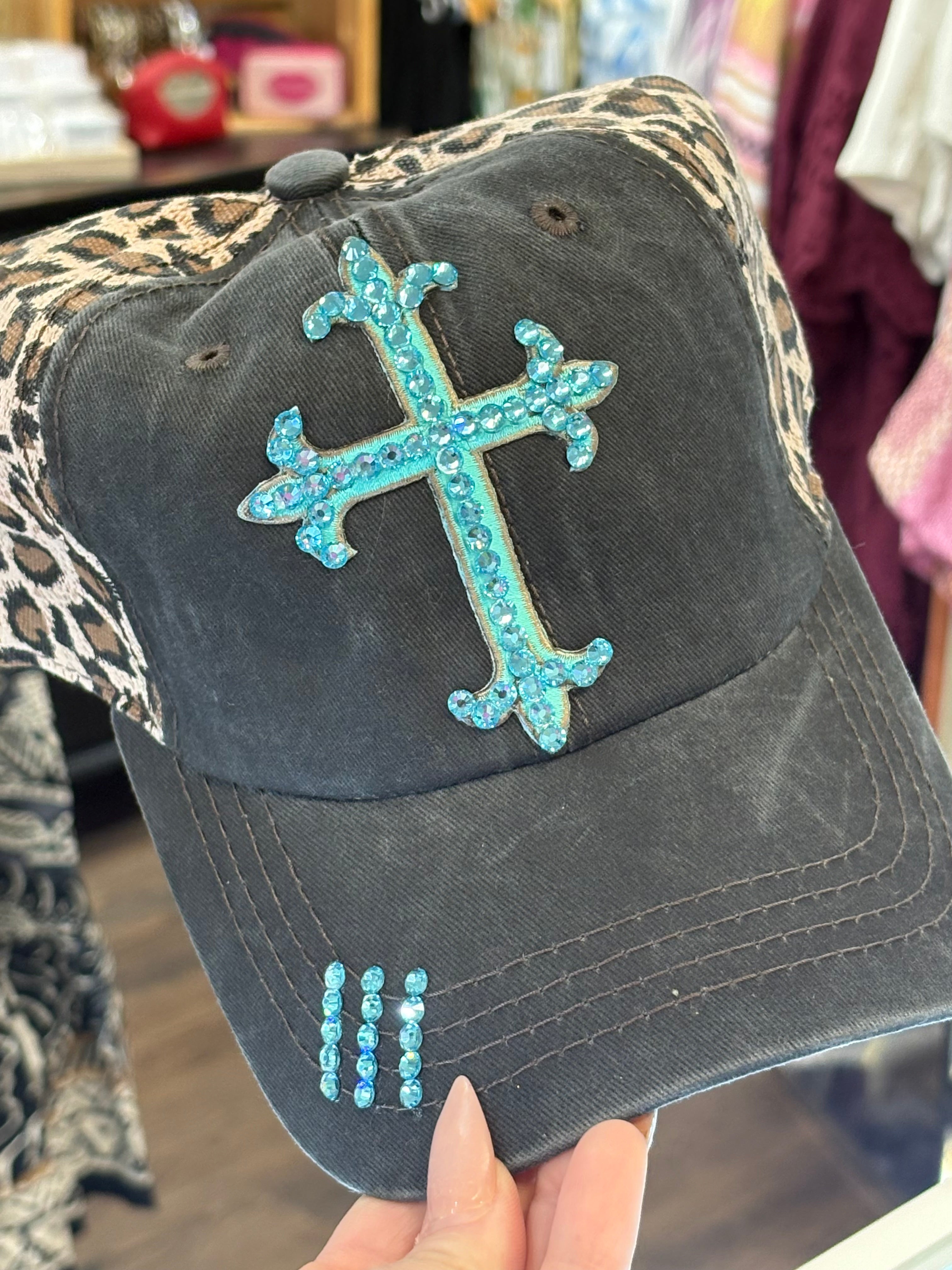Leopard Cross Bling Cap