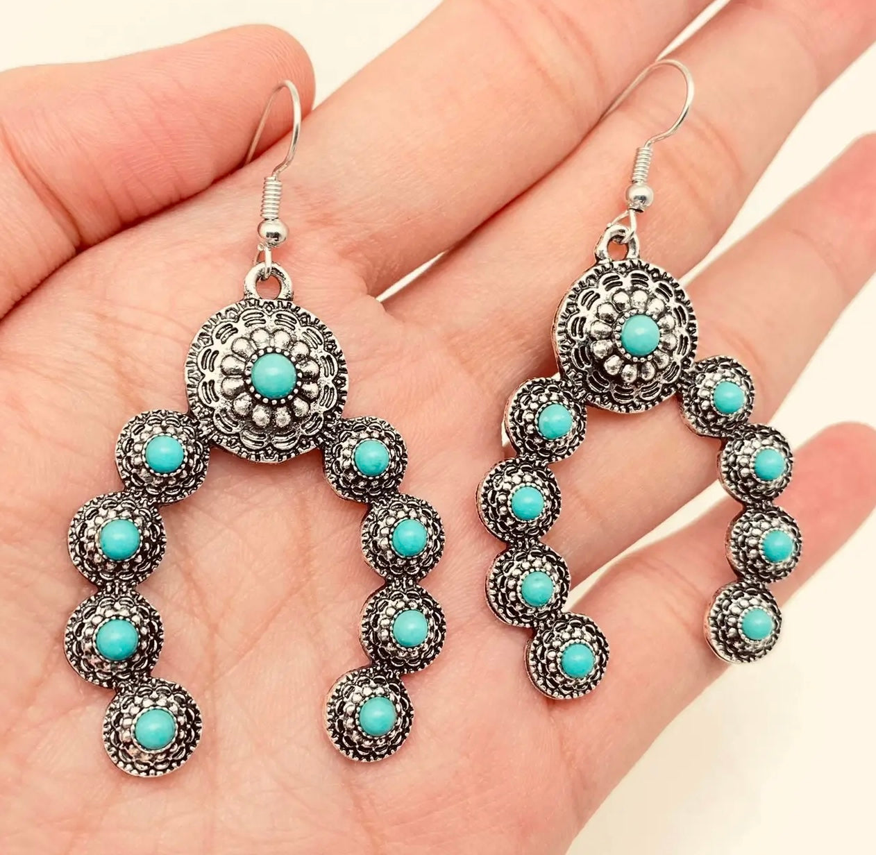 Turquoise Horseshoe Shape Charm Dangle Earrings