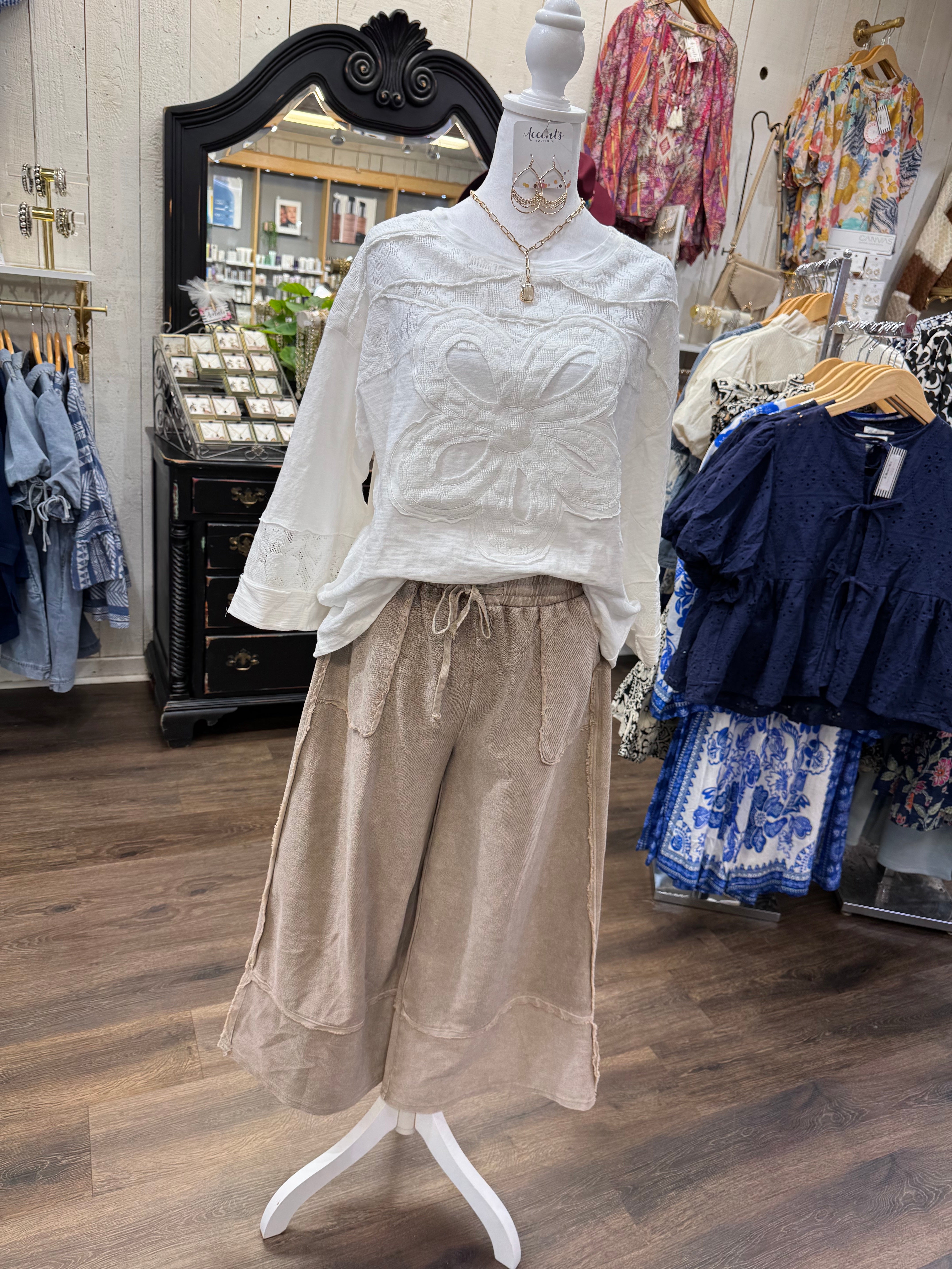 Mushroom Mineral Washed Wide Leg Pant