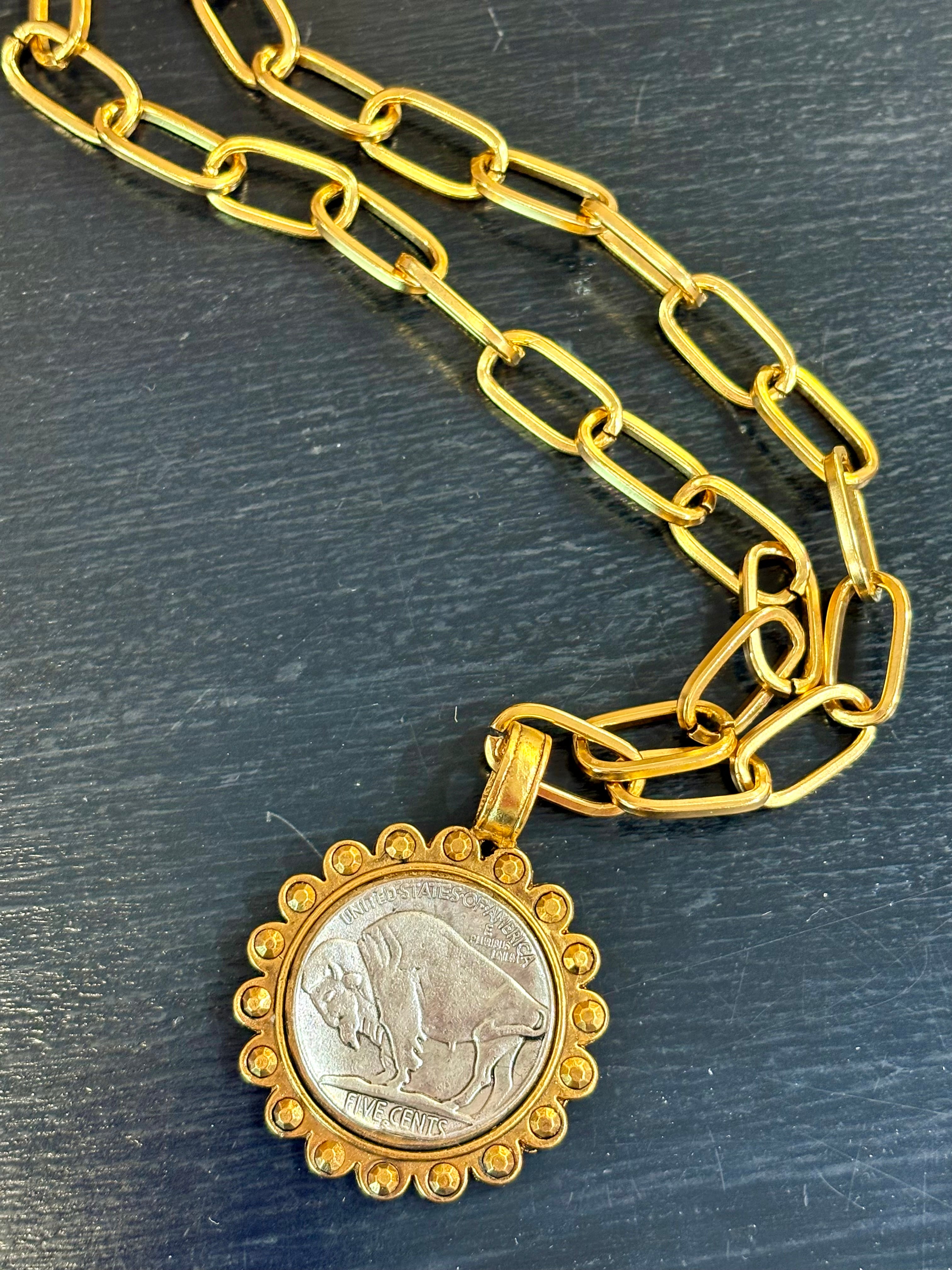 Two Tone Buffalo Head Nickel Link Chain