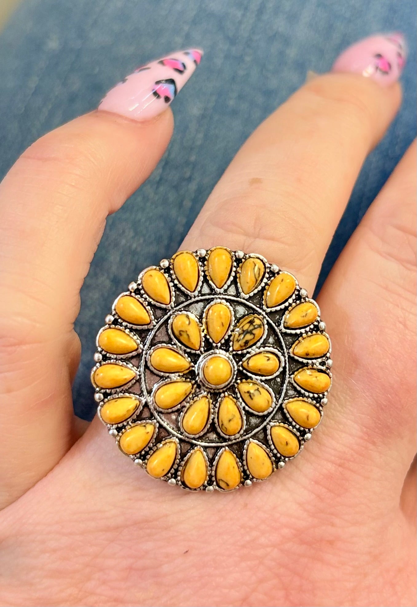 Round Yellow Stone Cluster Ring