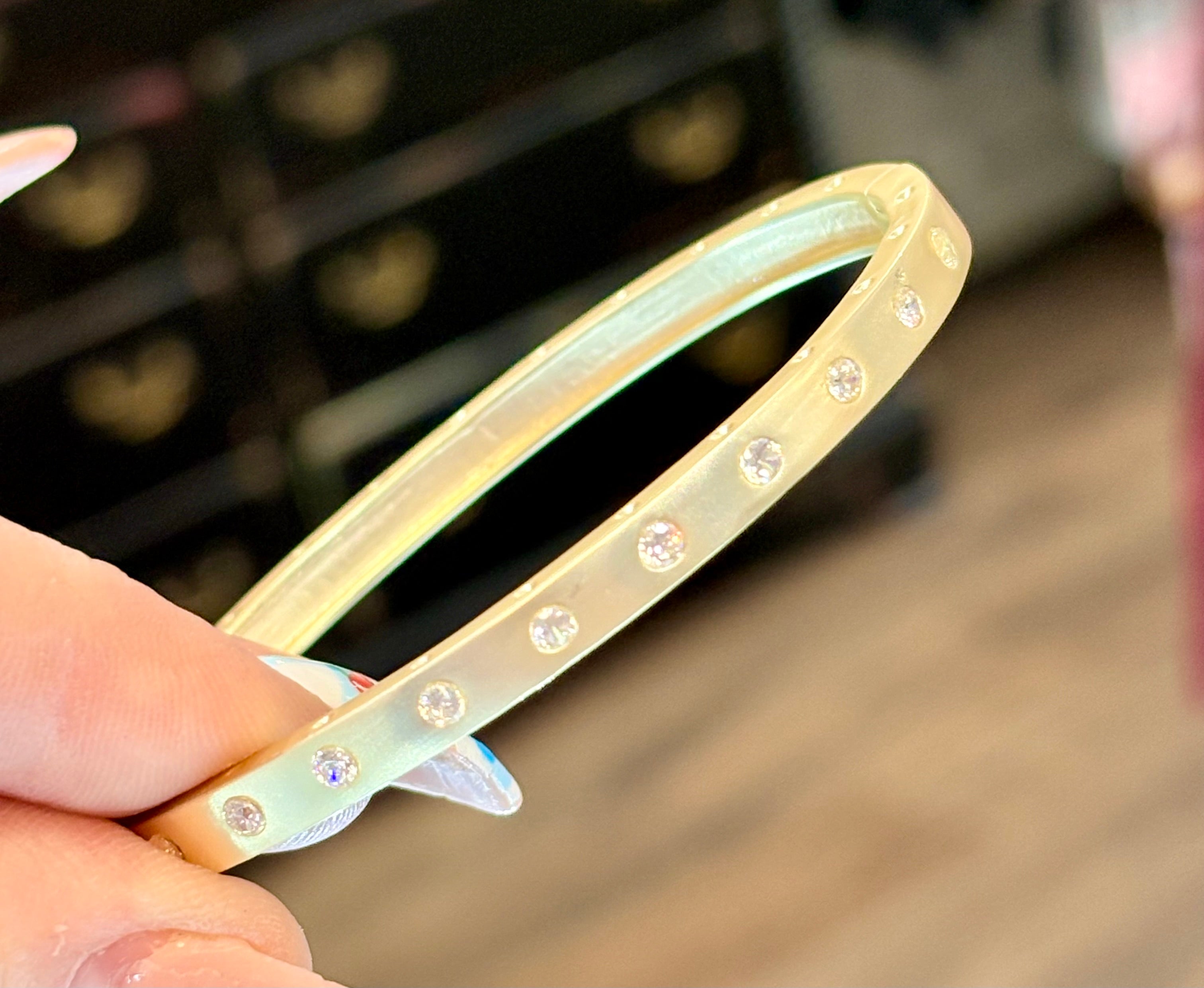 Matte Gold Hinged Clasp Crystal Bangle