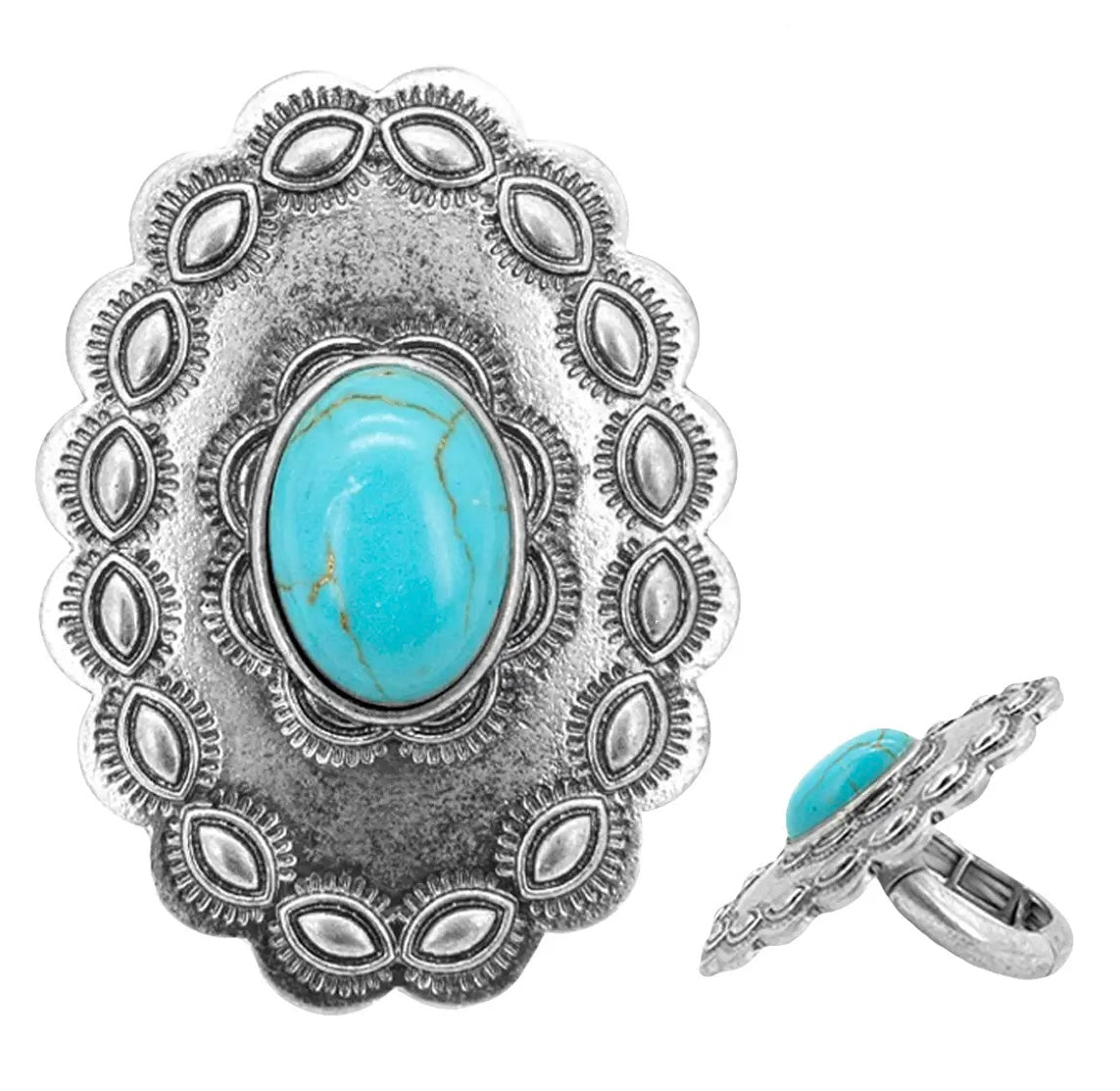 Oval Turquoise Stone Inlay Stretch Ring
