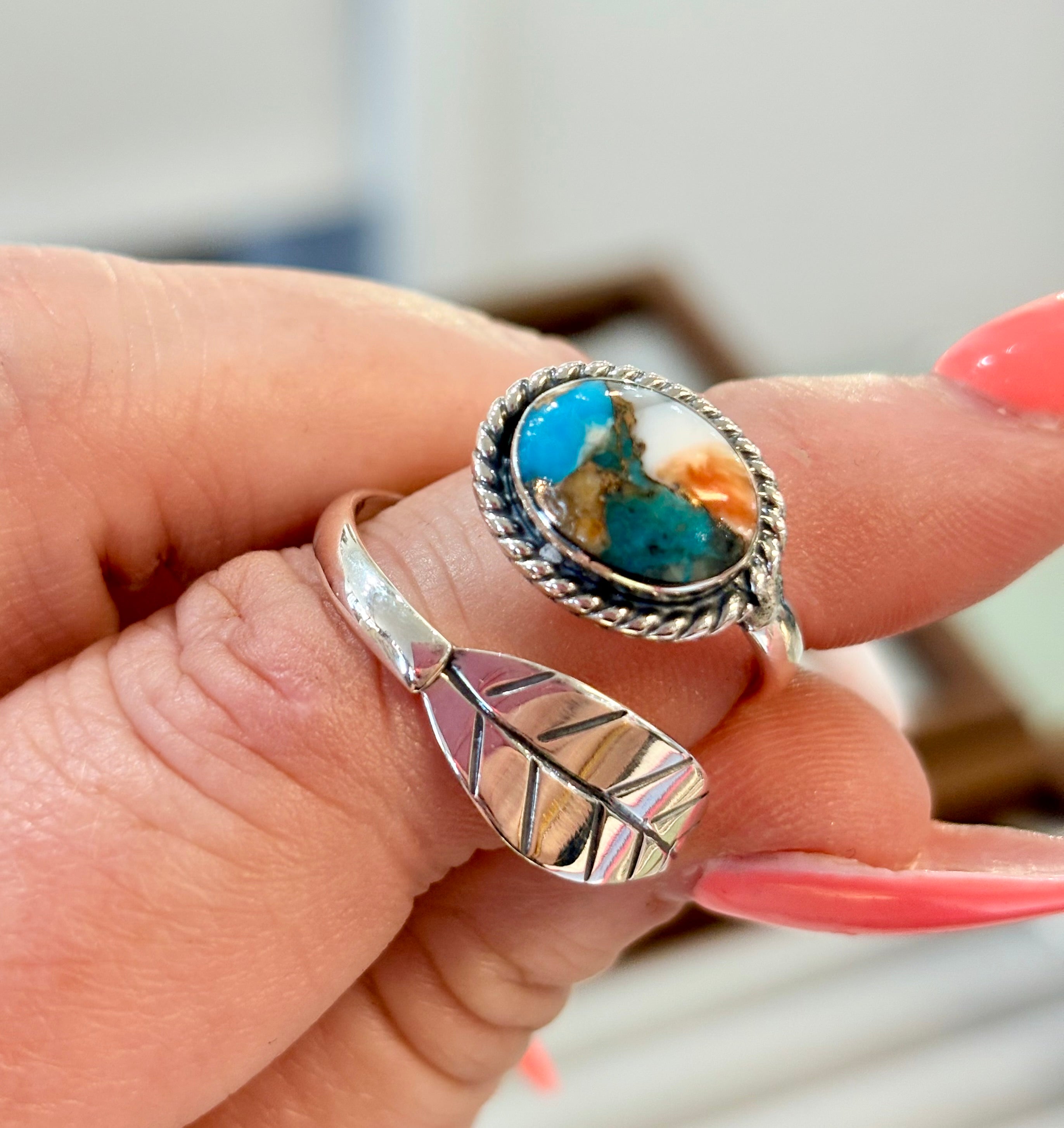 Navajo Silver Pumpkin Spice Leaf Ring