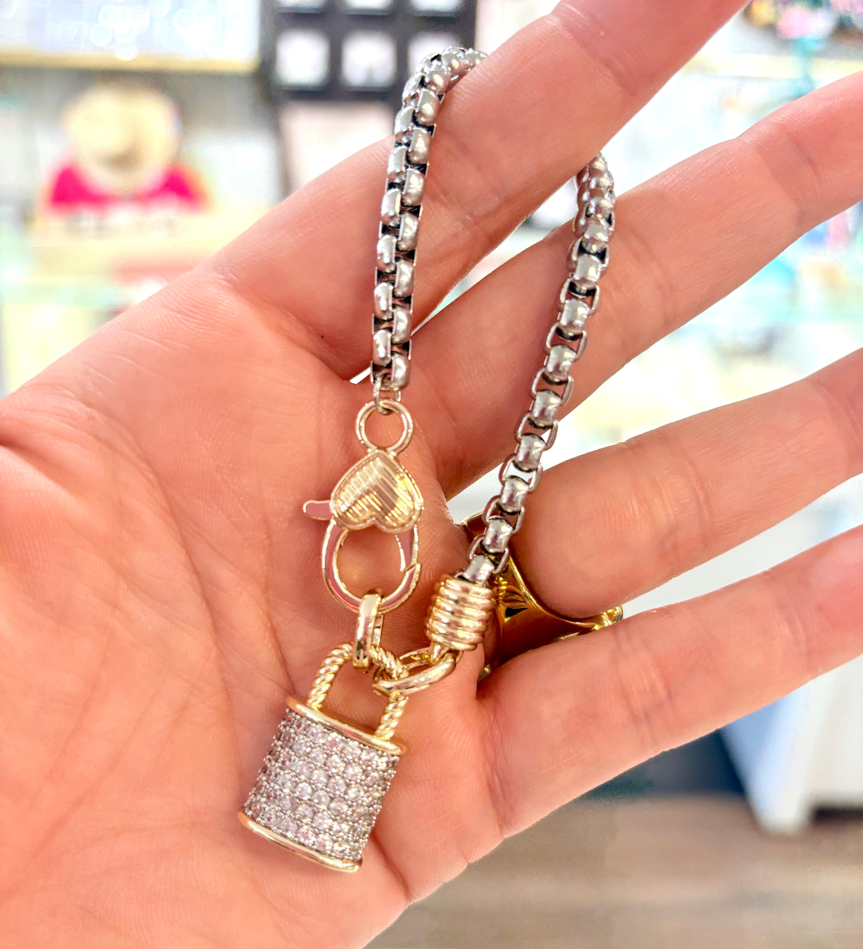 Dual Tone Crystal Lock Bracelet