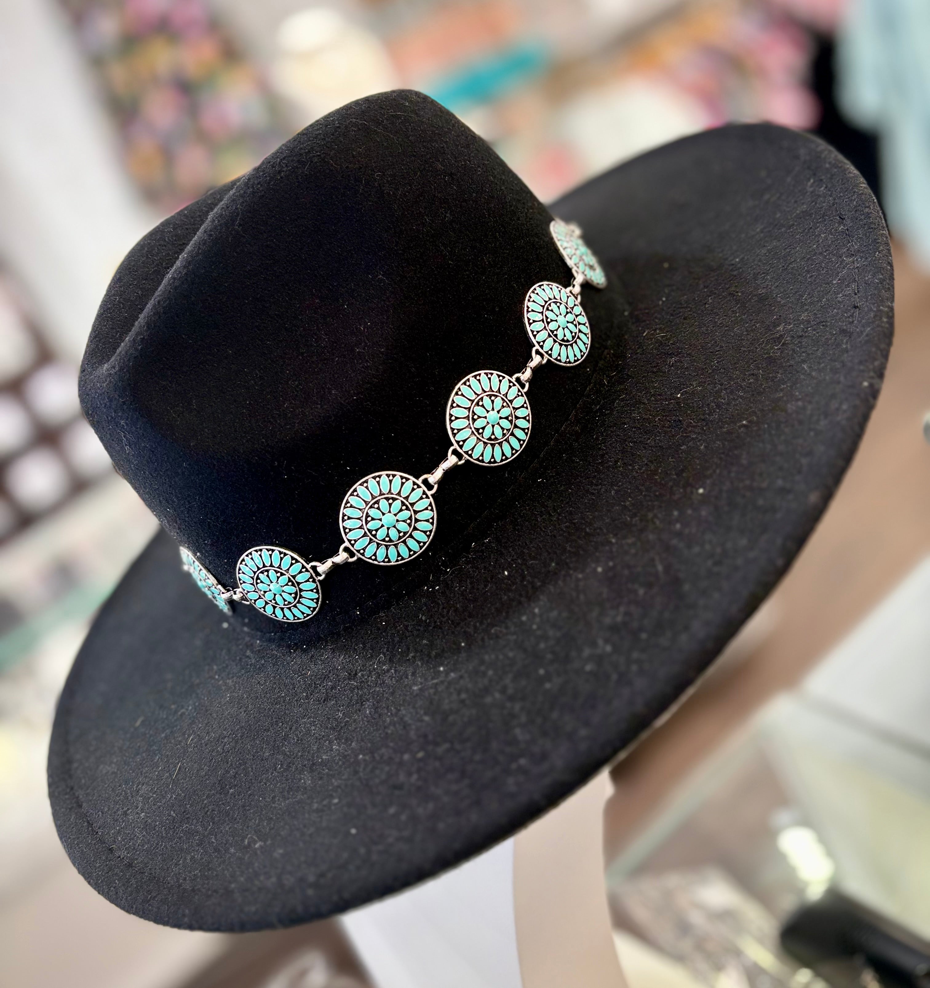 Turquoise Round Concho Chain Hatband