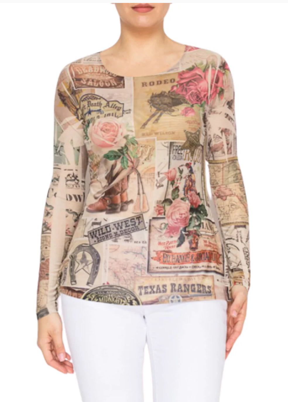 Rose West Long Sleeve Mesh Top