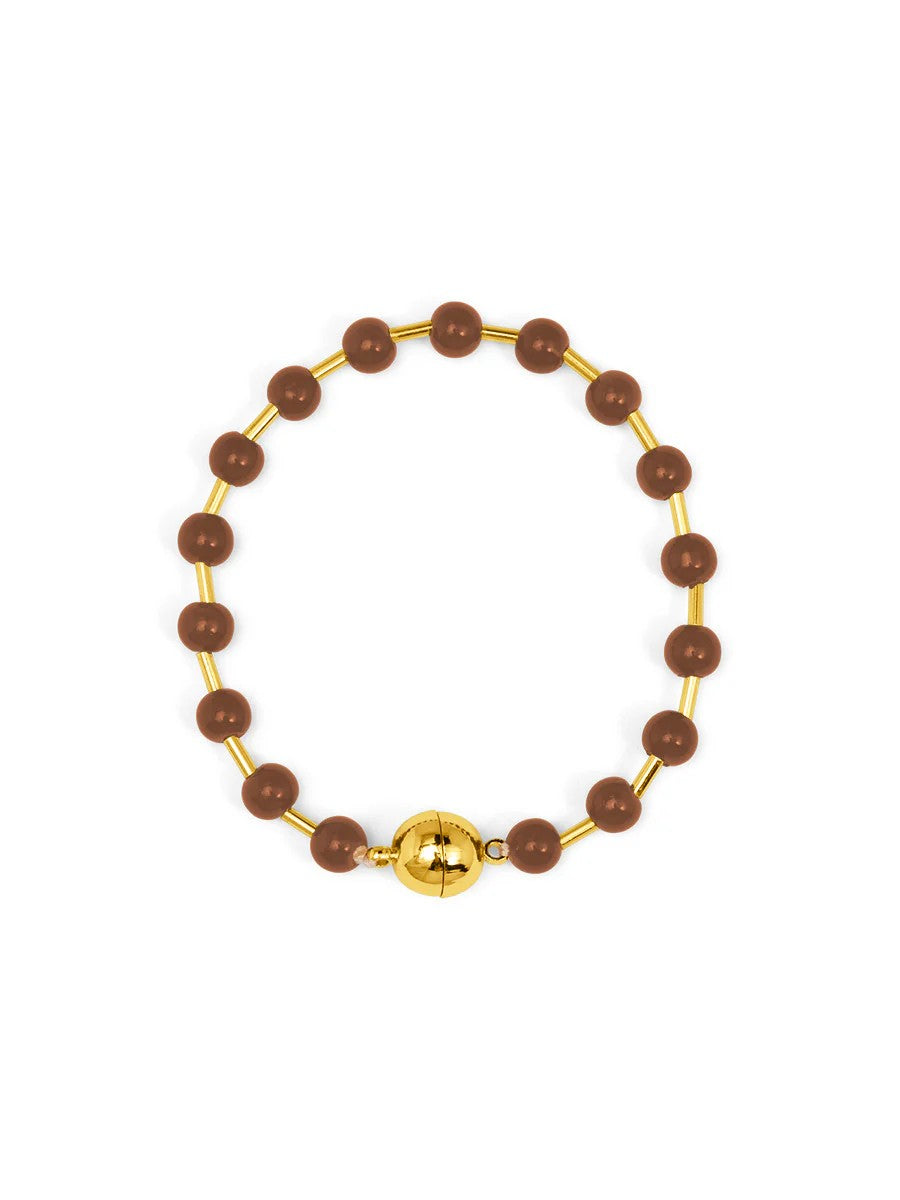 Glass Bead Magnet Bracelet-Brown