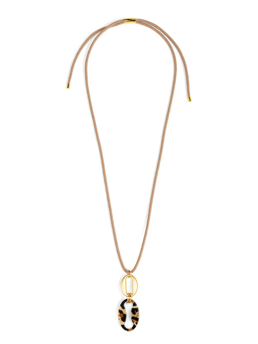 Adj. Anchor Lk Pendant Long Necklace-Leopard