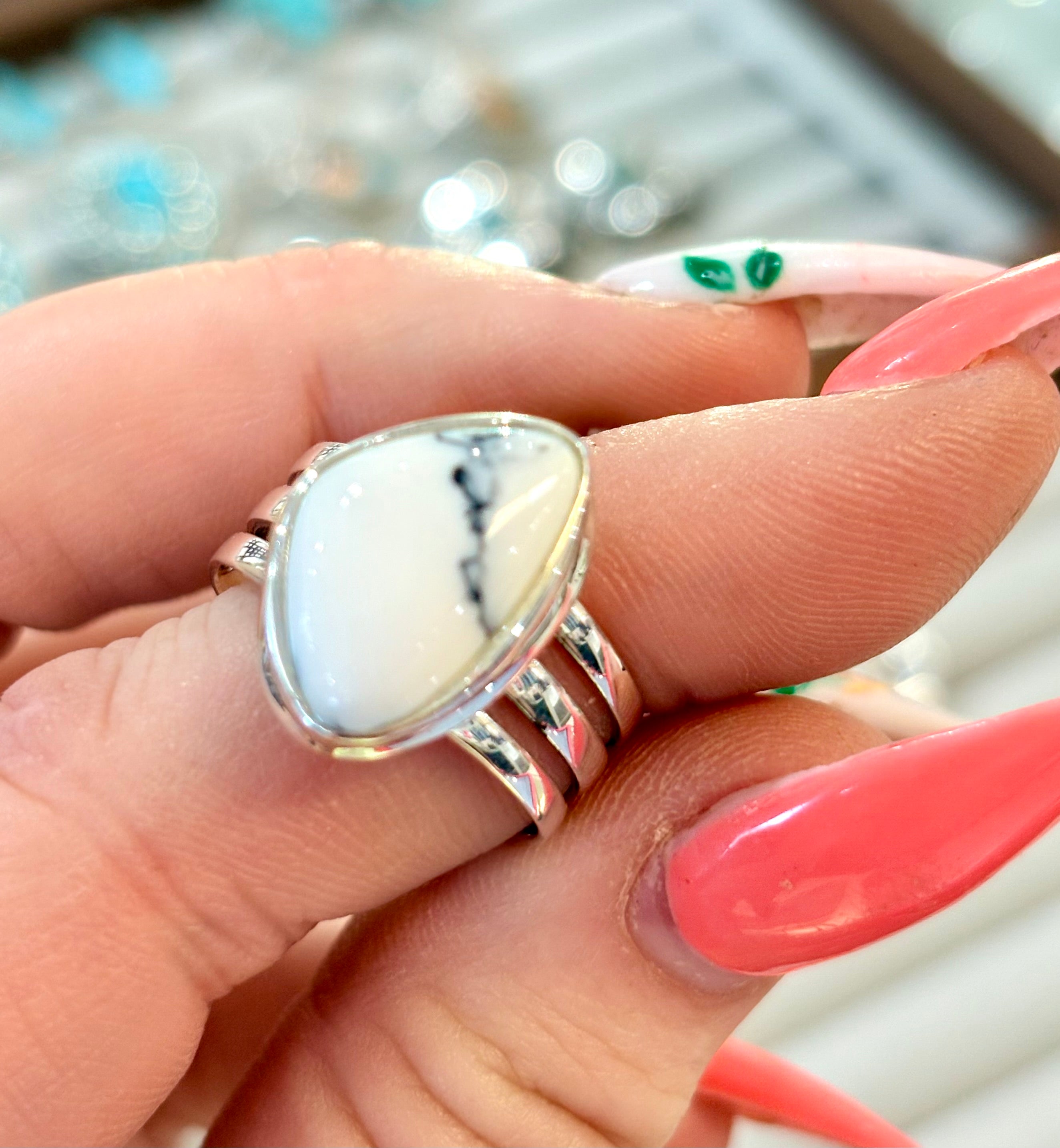 Modern White Turquoise Band Ring