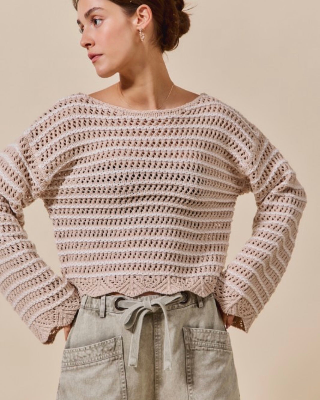 Taupe Stripe Lose Fit Sweater